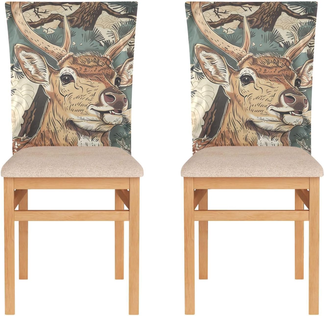ALAZA Deer and Flowers Chair Back Cover Set of 6, Washable Reusable Removable Chair Slipcovers Decorative Chair Cover for Home Kitchen Wedding Party