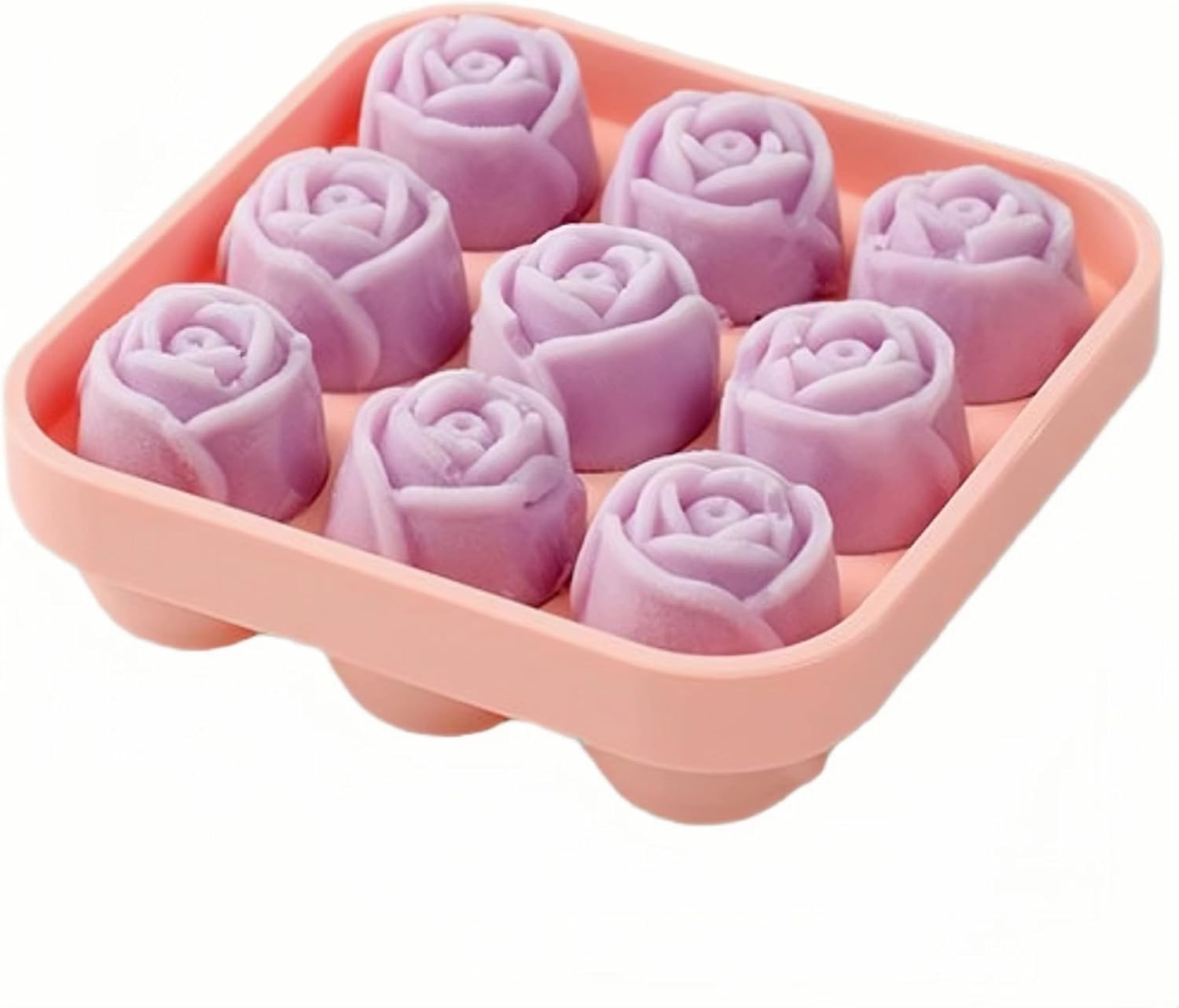 AuraGlor Cute Flower Shape Rose Ice Cube Tray 9- Ice Ball Maker Mold for Freezer Chilling Whiskey Cocktail Iced Tea Coffee Homemade Chocolate Juice Easy-Release Silicone and Flexible BPA Free (Pink)