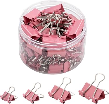 Binder Clip Paper Clamps, Assorted Sizes Mini, Small, Medium, Large, 100 Pcs Clips for Office School Supplies Pink
