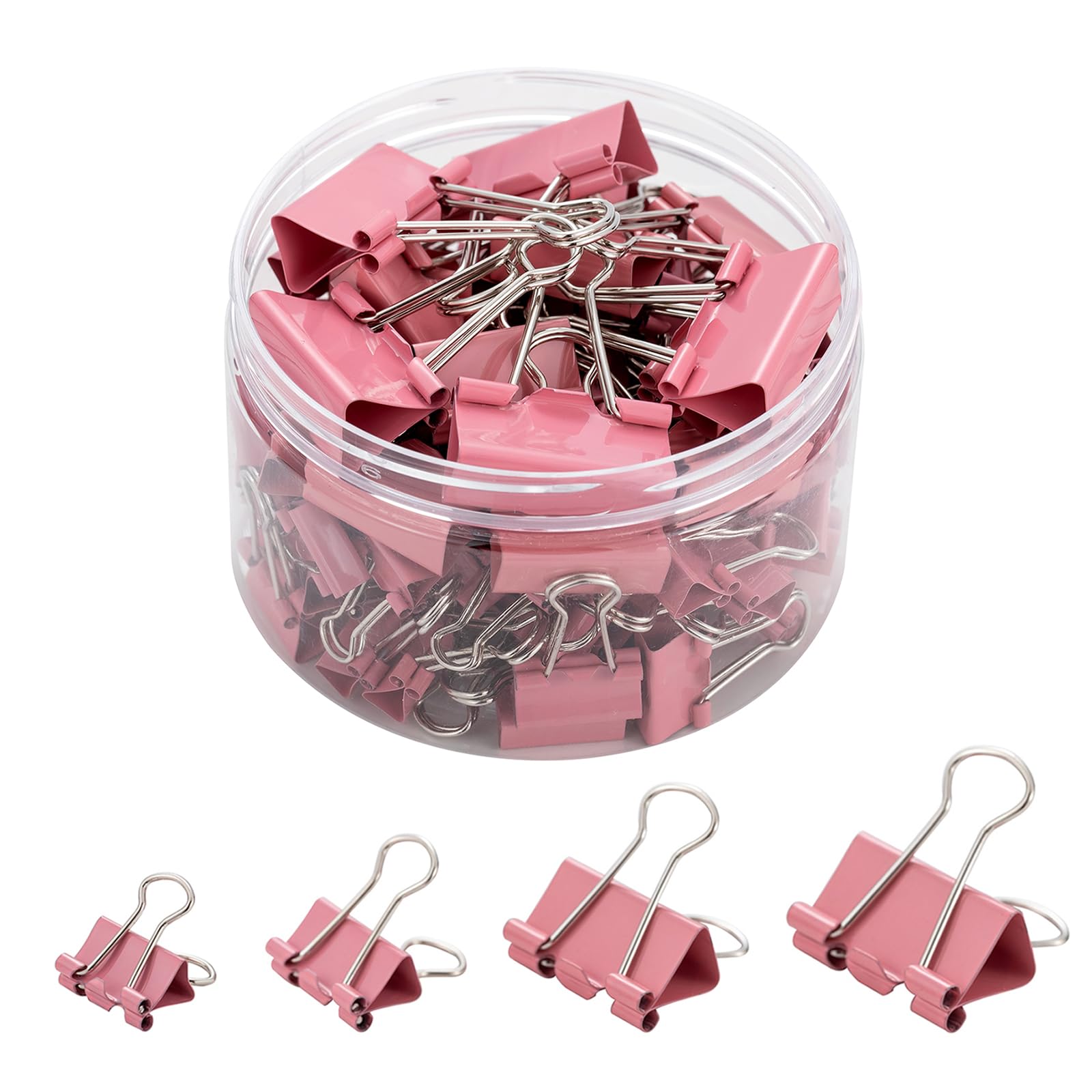 Büroklammern, verschiedene Größen (Mini, klein, mittel, groß), 100 Stück Clips für Büro, Schulbedarf (Rosa)