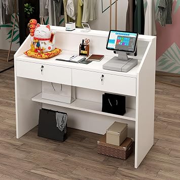 Small Retail Counter for Checkout, Large Reception Desk with Lockable Drawers, Modern Welcome Desk, Company Counter Front Desk for Lobby Office Beauty Salon