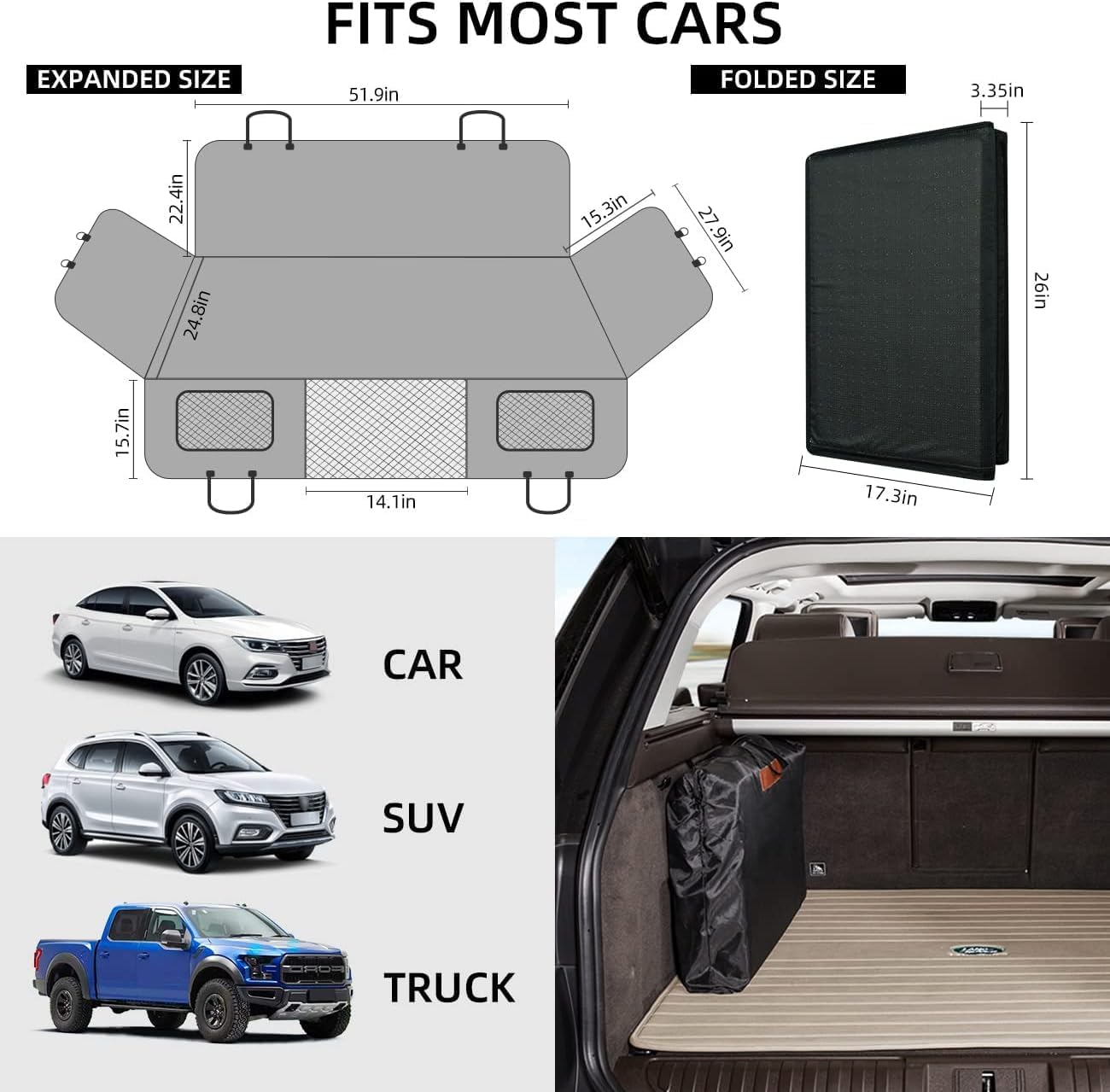 HeavyDuty Back Seat Extender, Dog Car Seat Cover, Camping Air Mattress, Premium Travel Bed, Car Bed Mattress Made for Most Car SUV Truck (Gray)
