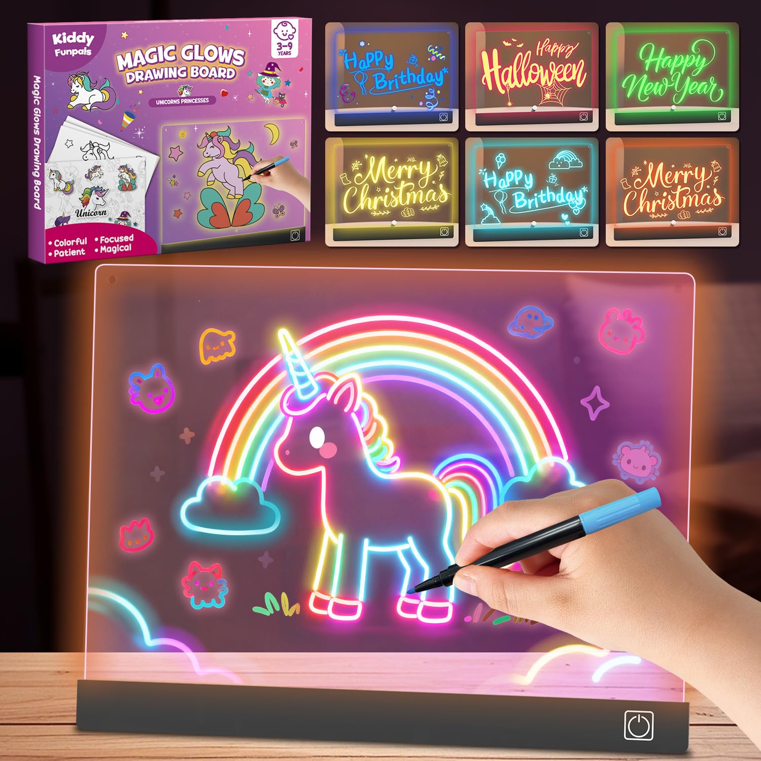 Lumiboards - Tablero de dibujo LED para niños, 7 colores, tablero brillante de garabatos, juguetes para niñas y niños, regalos de cumpleaños de Navidad para niños/nietos, kit de manualidades de