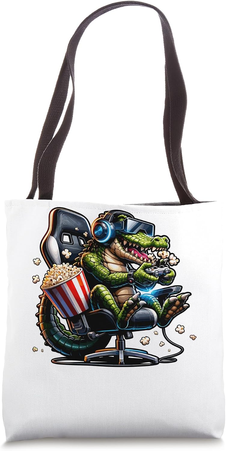 Gamer Crocodile Alligator Popcorn Gaming Chair Headphones Tote Bag