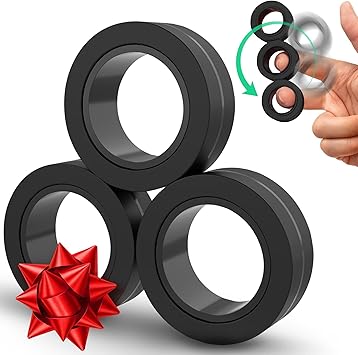 BUNMO Magnetic Rings Stocking Stuffers for Teens - Fidget Toys Adults - Stocking Stuffers for Boys - Magnetic Fidget Rings - Improved Stronger Magnets - Great Teen Gift - Black