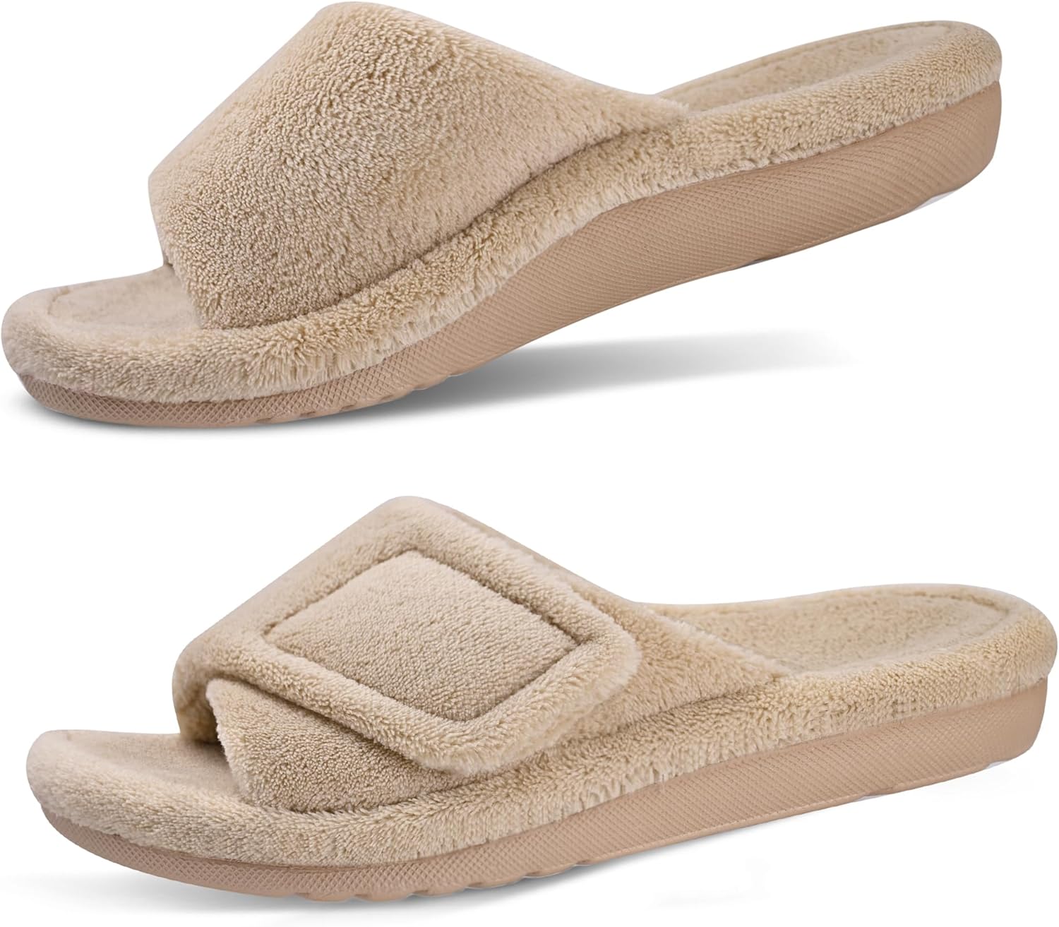 GRITHEIM Women's Orthotic Arch Support Slippers Fuzzy Adjustable Orthopedic Slippers for Plantar Fasciitis Furry Slide for Ladies