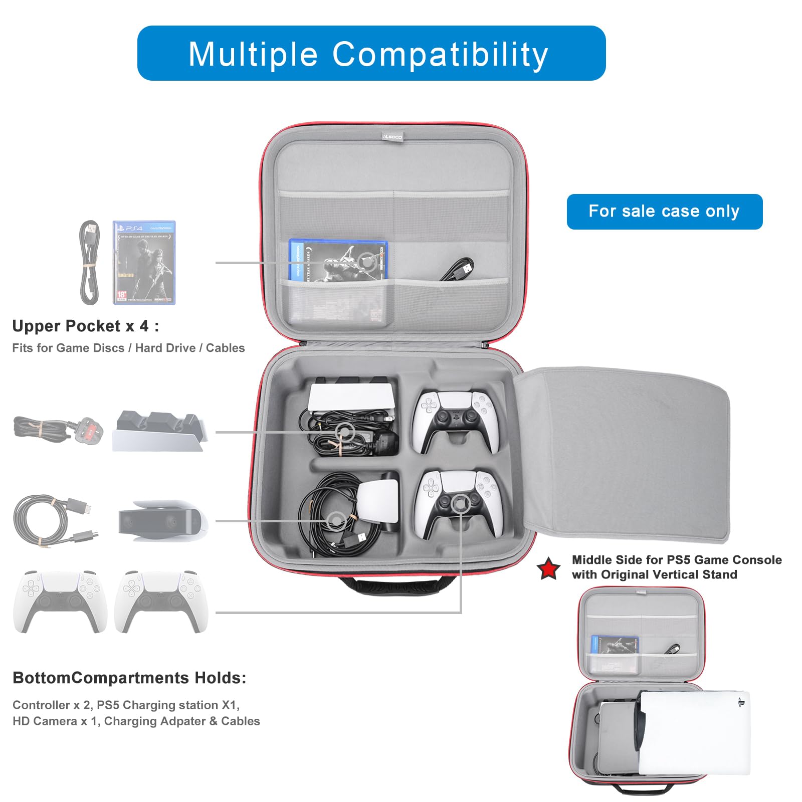 RLSOCO Hard Case for PlayStation 5/PlayStation 5 Slim, Ps5 Case, Organizador de Bolsos