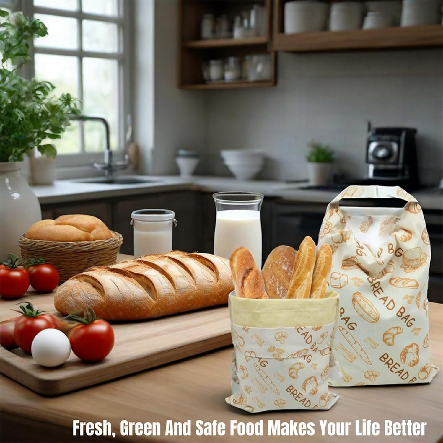 Reusable Premium Beeswax Bread Bag,2 Pack XL Sourdough Bags for Storing Bread, Sandwiches, Toast, Snacks, Fruit, Freezer Safe Food Container with Beeswax Fabric Lining,Sourdough Bags Baking Set