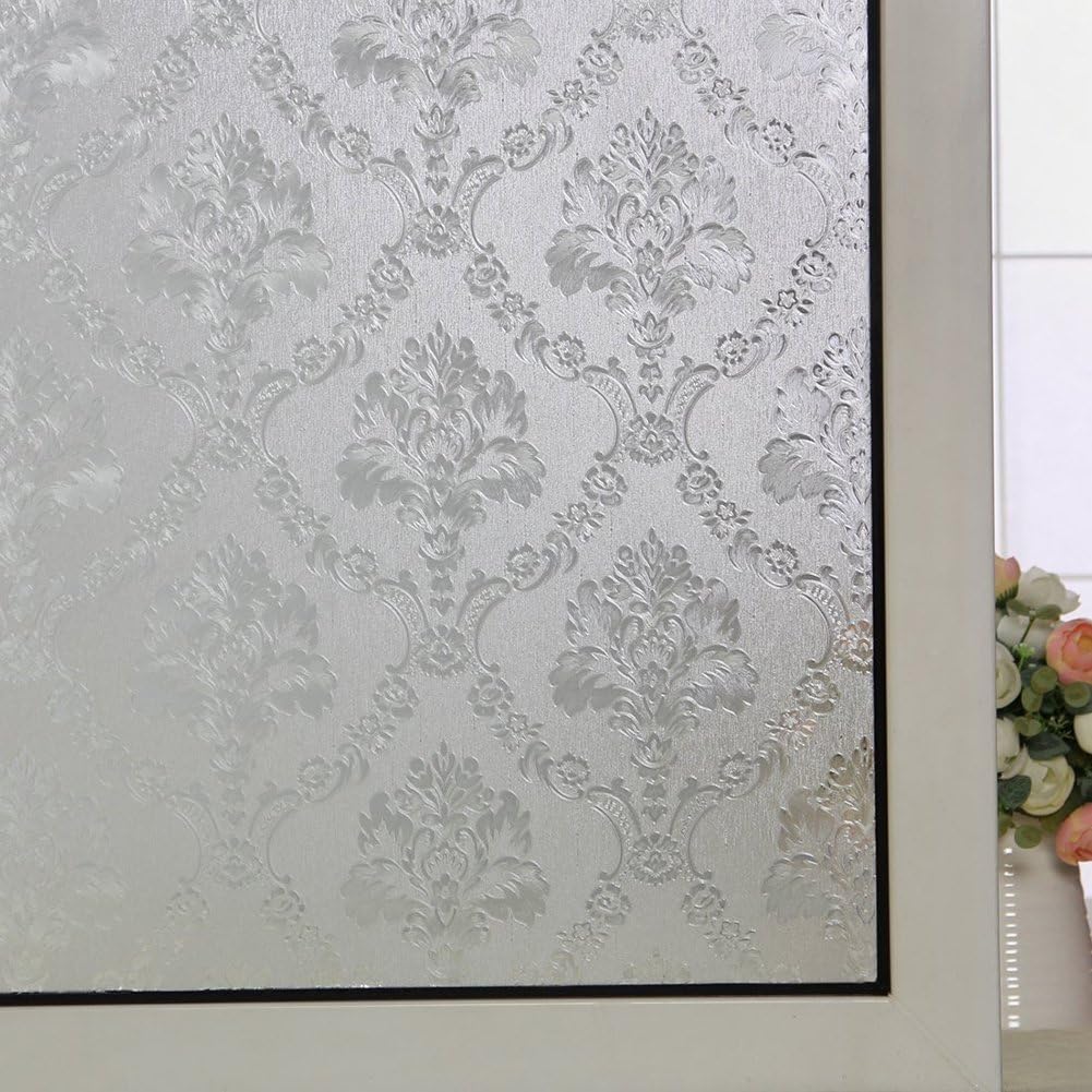 Amposei Frosted Damascus Design Opaque Privacy Window Film for Kitchen Bathroom 17.7 by 78.7 inches