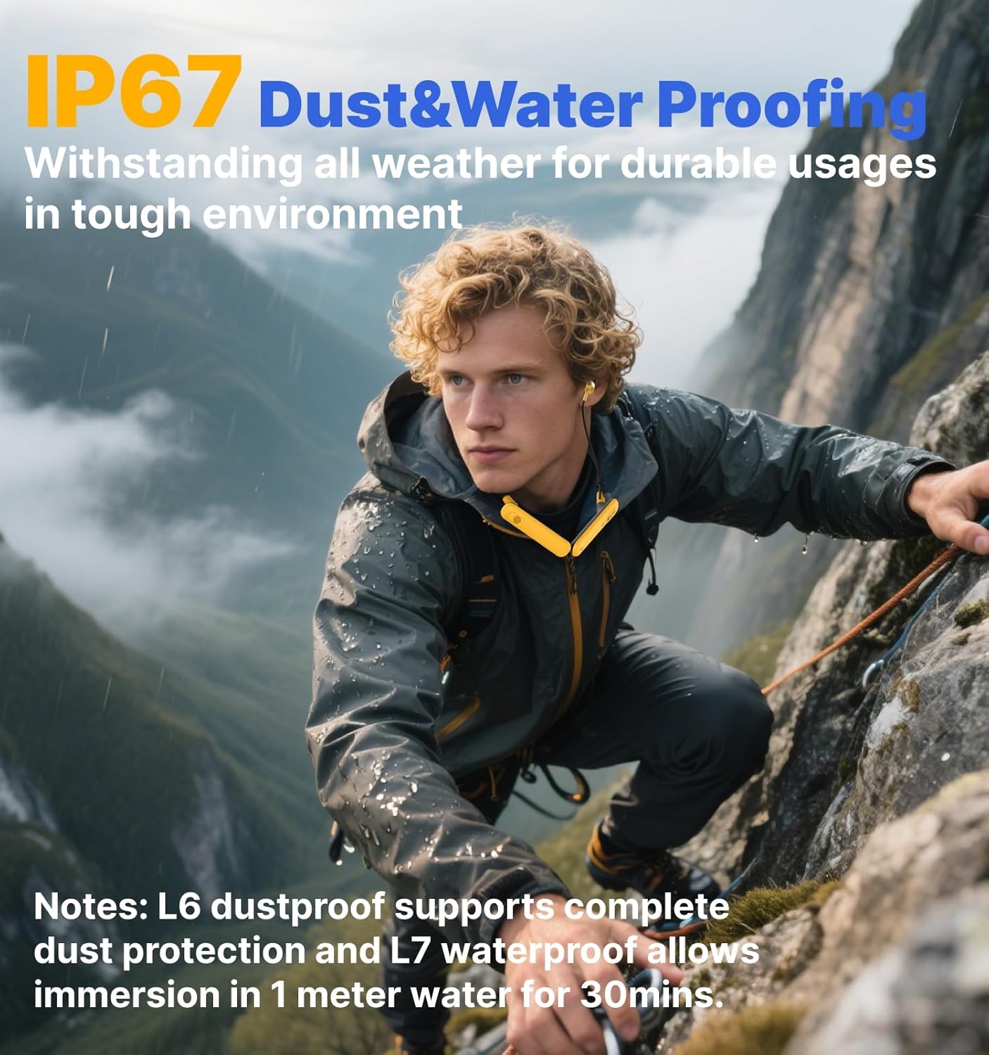 Hmusic H23 headphones submerged in water, demonstrating IPX7 waterproof rating