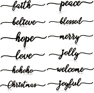BORAMDO Christmas Wooden Letter Wall Sign Decor 12Pcs, Wooden Words Cutouts for Home Decorations, Table Plate Rustic Ornaments, Blessed Joyful Believe Welcome Merry Christmas Black Wooden Signs