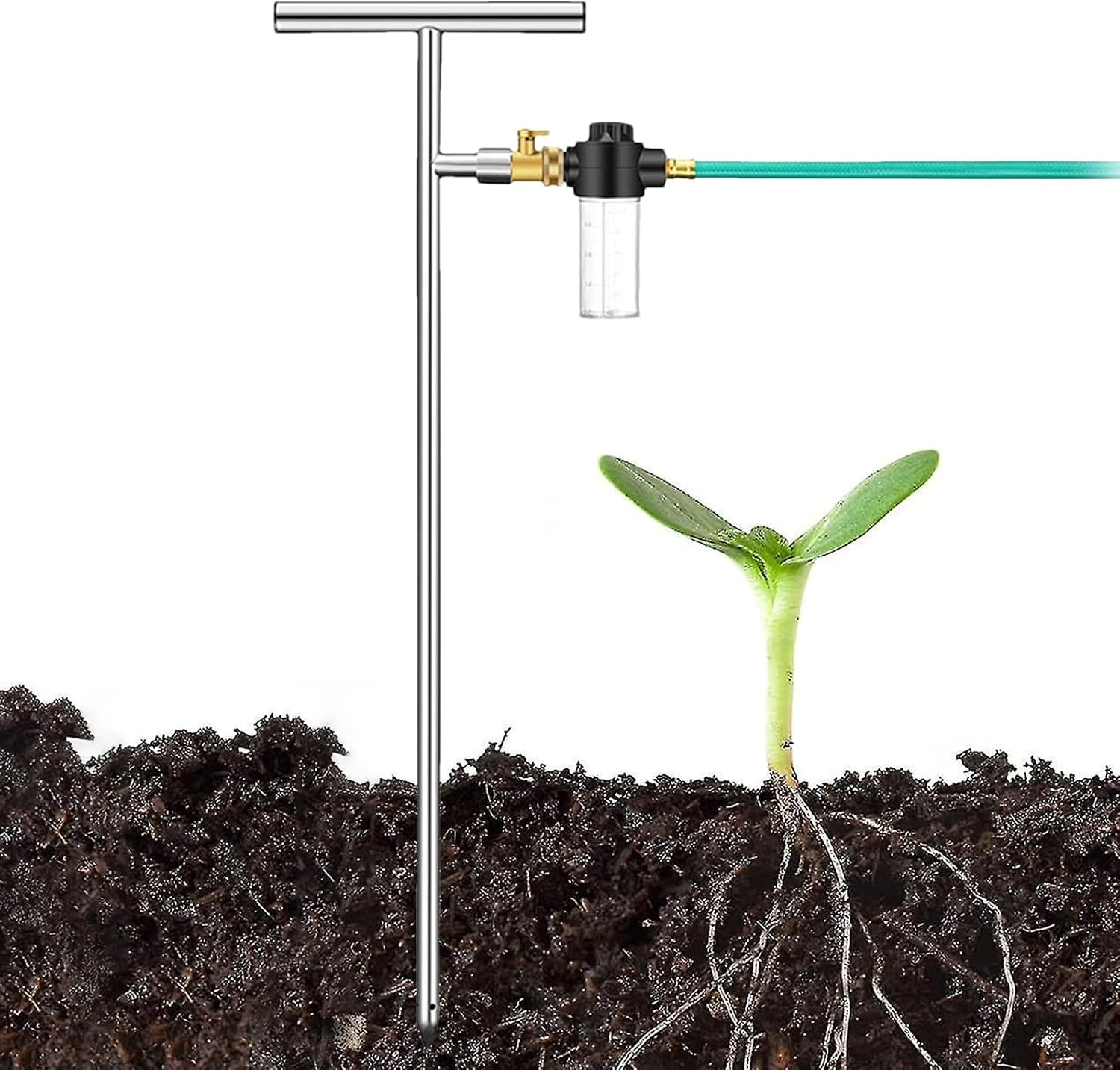 Root Feeder Stainless Steel Feeder Spikes with Fertilizer Bottle | Tree Watering Spike with T-Handle and Valve for Garden Outdoor Lawn Yard Greenhouse Orchard Landscape