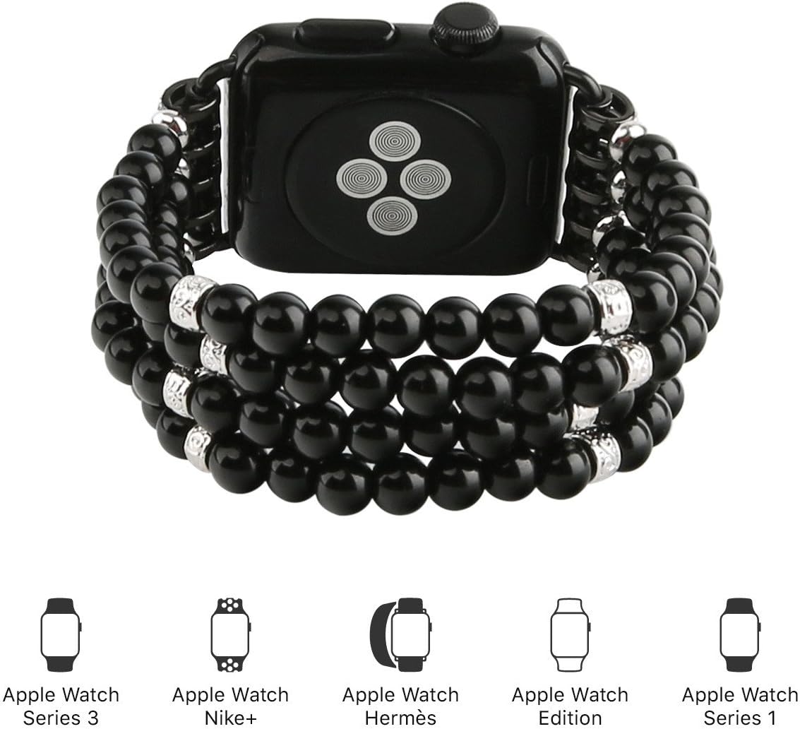 GEMEK Compatible with Apple Watch Band 38/40/41/42/44/45/49mm Women iWatch Bands Series 9/8/7/6/5/4/3/2/1, Handmade Beaded Elastic Stretch Pearl Bracelet Replacement Strap for Women Wristband - Image 9