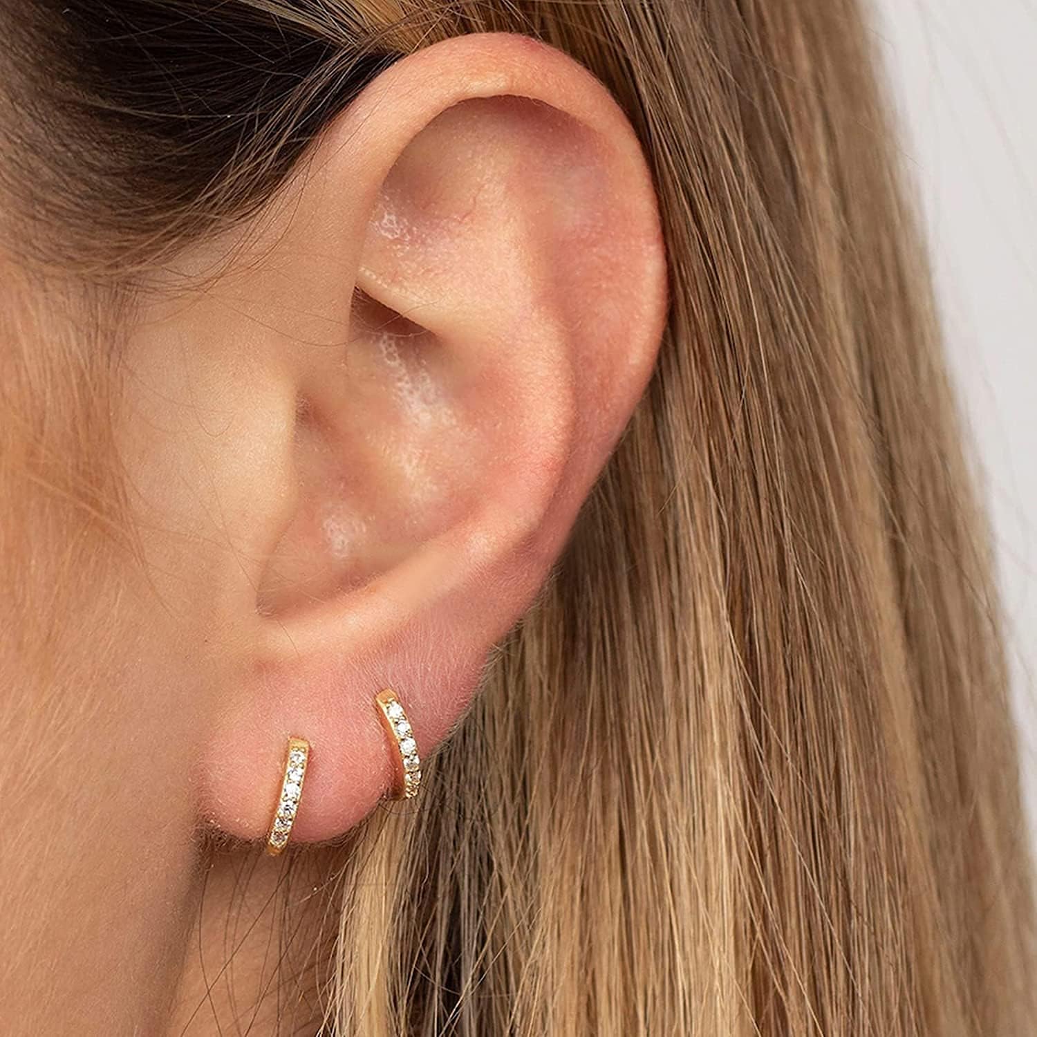 Tiny Hypoallergenic 14K Gold Plated Cubic Zirconia Cuff Huggie Stud,Small Simple Lightweight Double Piercing Helix Hoop Earrings For Women - Image 6