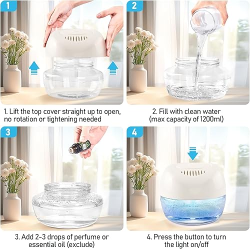 Vista 3 de Limpiador de Aire Lavador de Aire, Difusor de Aromas para Aire Fresco para el Hogar, Oficina, Purificador de Aire con Luz Nocturna (Blanco)