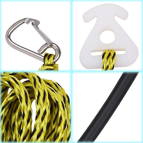 Miniatura 3 de Arnés de remolque autocentrante de 16.7 pies para deportes acuáticos Cuerda de remolque de barco resistente con 2 ganchos para esquís acuáticos,