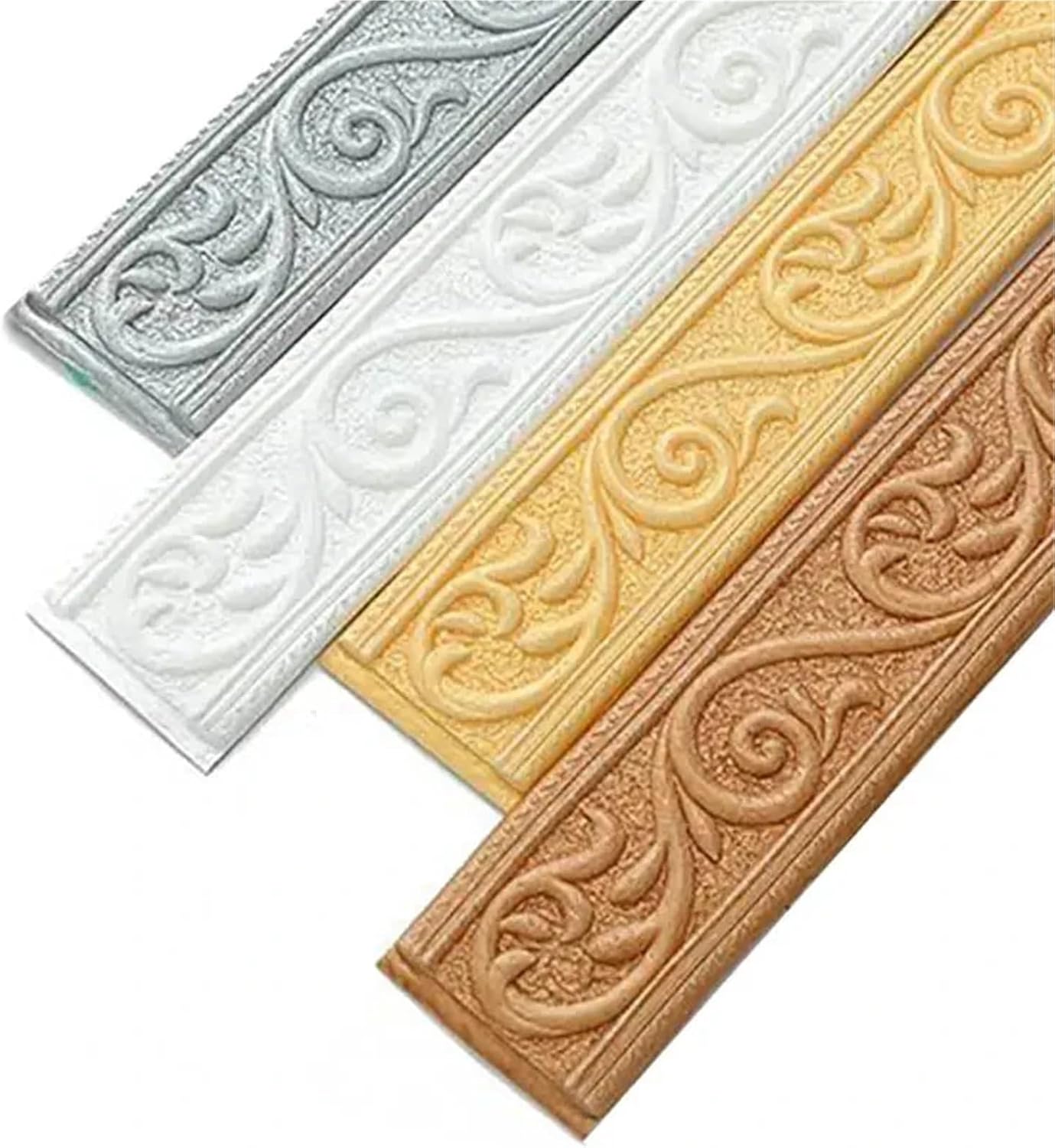 Self-Adhesive 3D Wallpaper Border， 2pcs Wall Border Multicolor for Bathroom DIY(Wit)