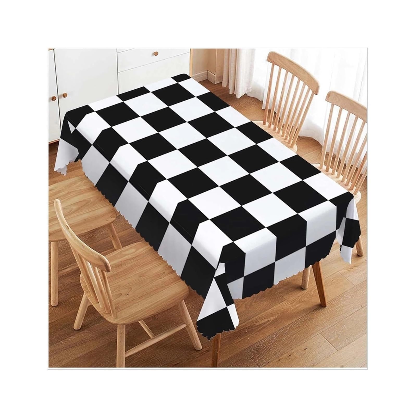 Nappe rectangulaire damier noir et blanc cuisine et salle à manger