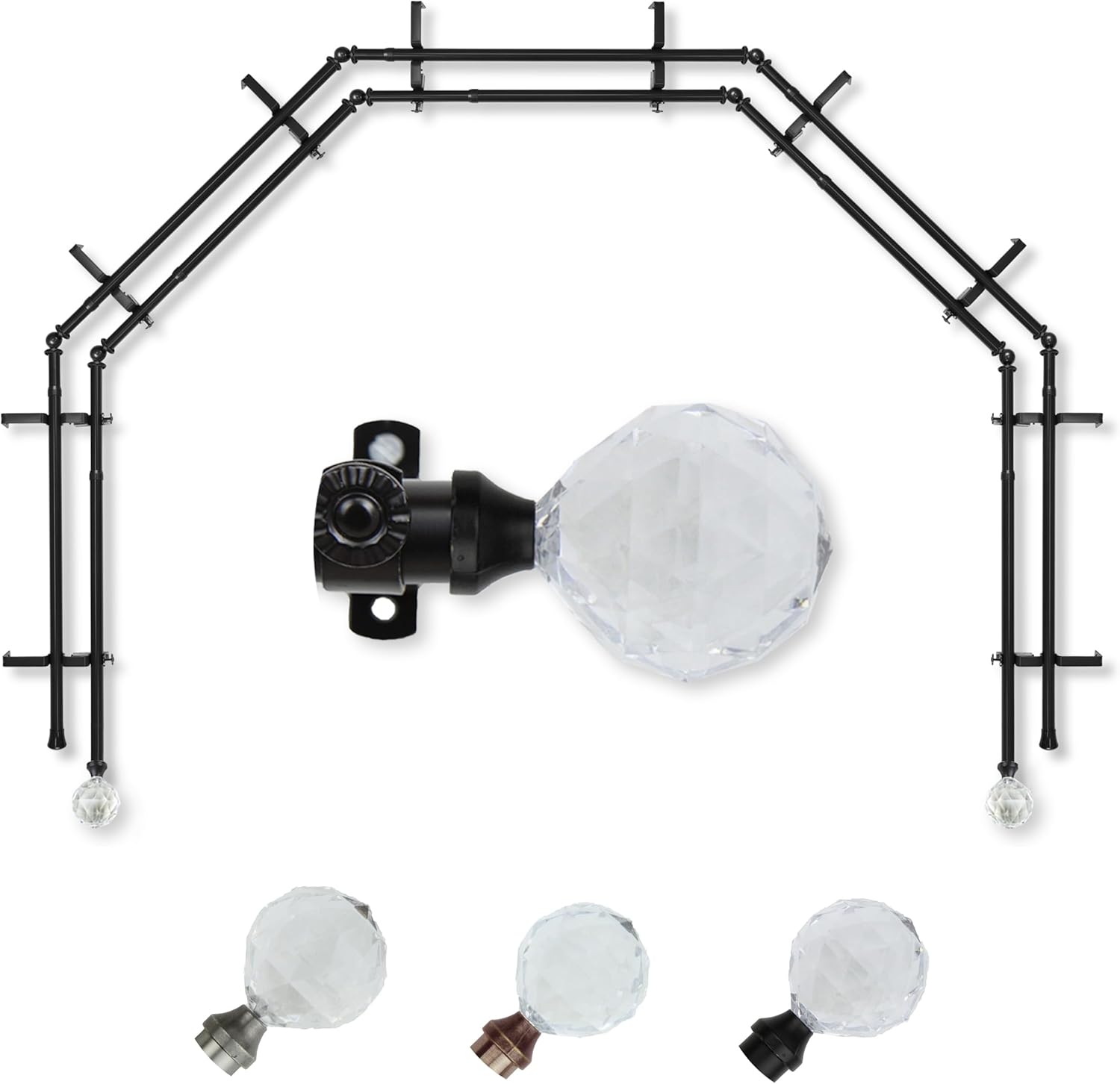 A&F Rod Décor - Sparkle 13/16" 5-Sided Double Bay Window Curtain Rod - Black