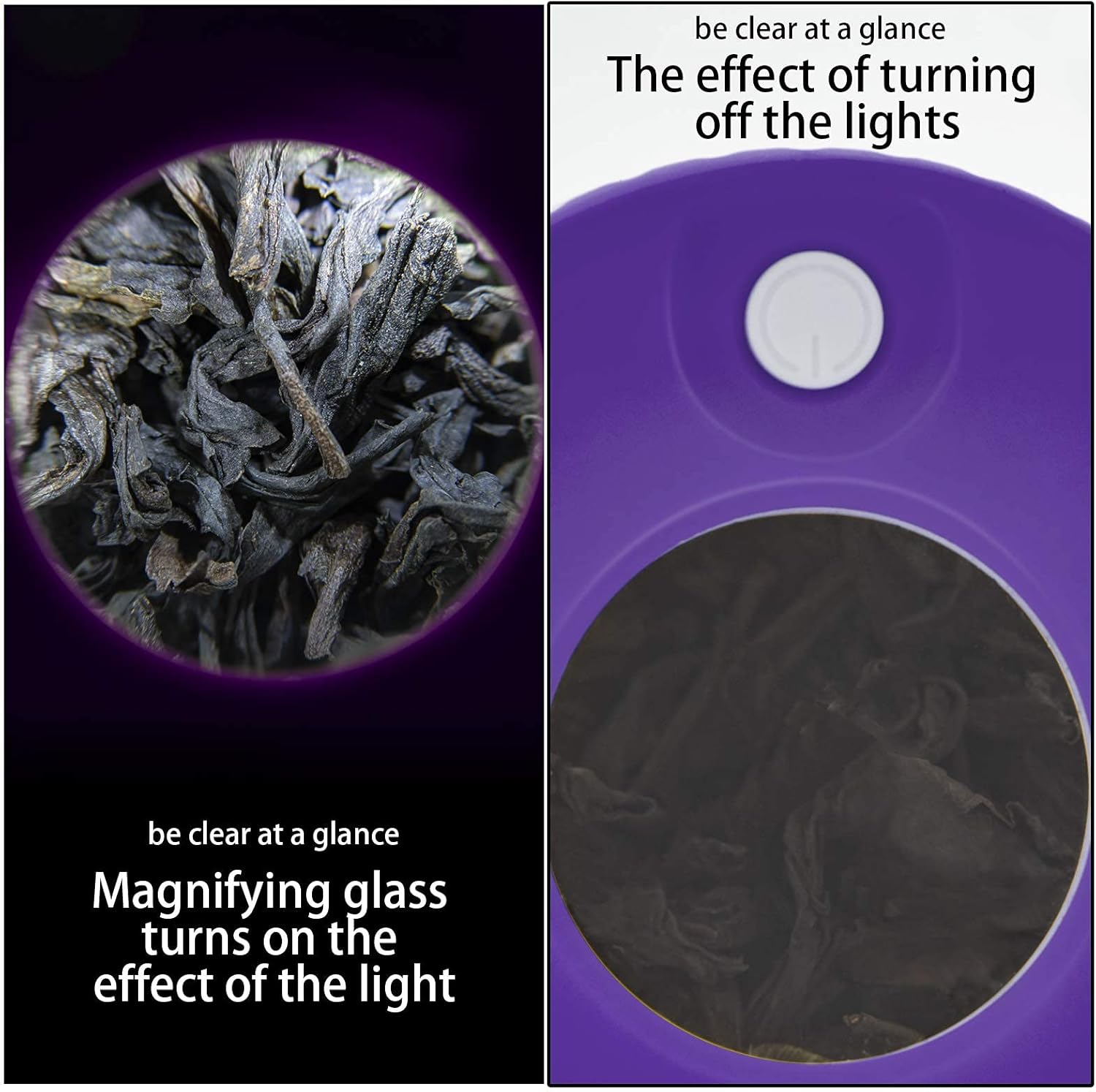 Light-Up LED Transparent Seal Storage Jar，Magnifying Viewing Glass Airtight Jar with Grinder ，8 x Magnification Glass (Purple)