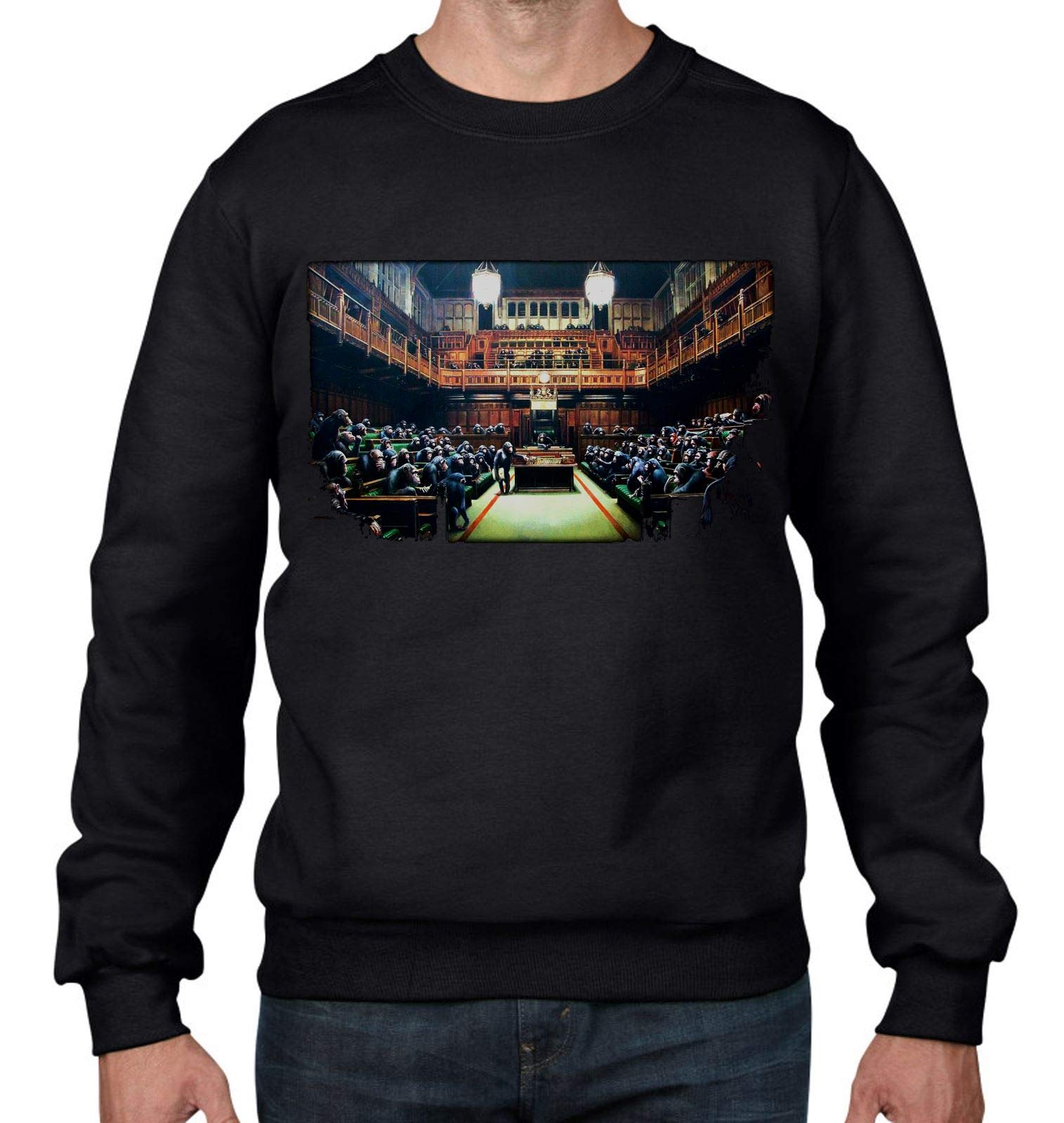 Tribal T-Shirts Banksy Monkey Parliament Politics Graffiti Men's Sweatshirt Jumper (Medium, Black)