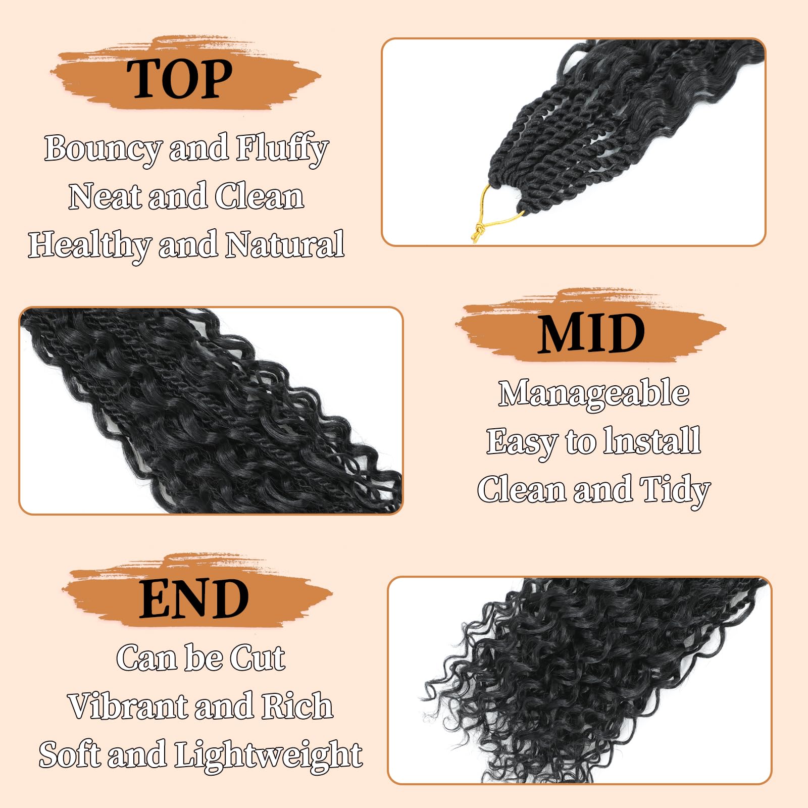 Auxemuen Senegalese Twist Crochet Hair 8Packs Boho Island Twist Crochet Hair with Curly Ends 16Inch Pre Looped Goddess Crochet Twists Hair Extensions for Black Women(1B) - Image 3