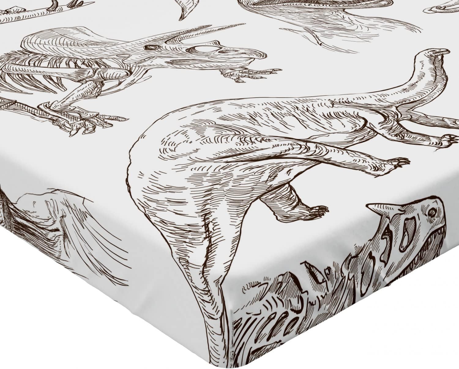 Ambesonne Jurassic Fitted Sheet, Arrangement of Various Dinosaurs Illustrations Skeleton Biology Historic, Soft Decorative Fabric Bedding All-Round Elastic Pocket, Twin Size, Dark Brown Twin Dark Brown