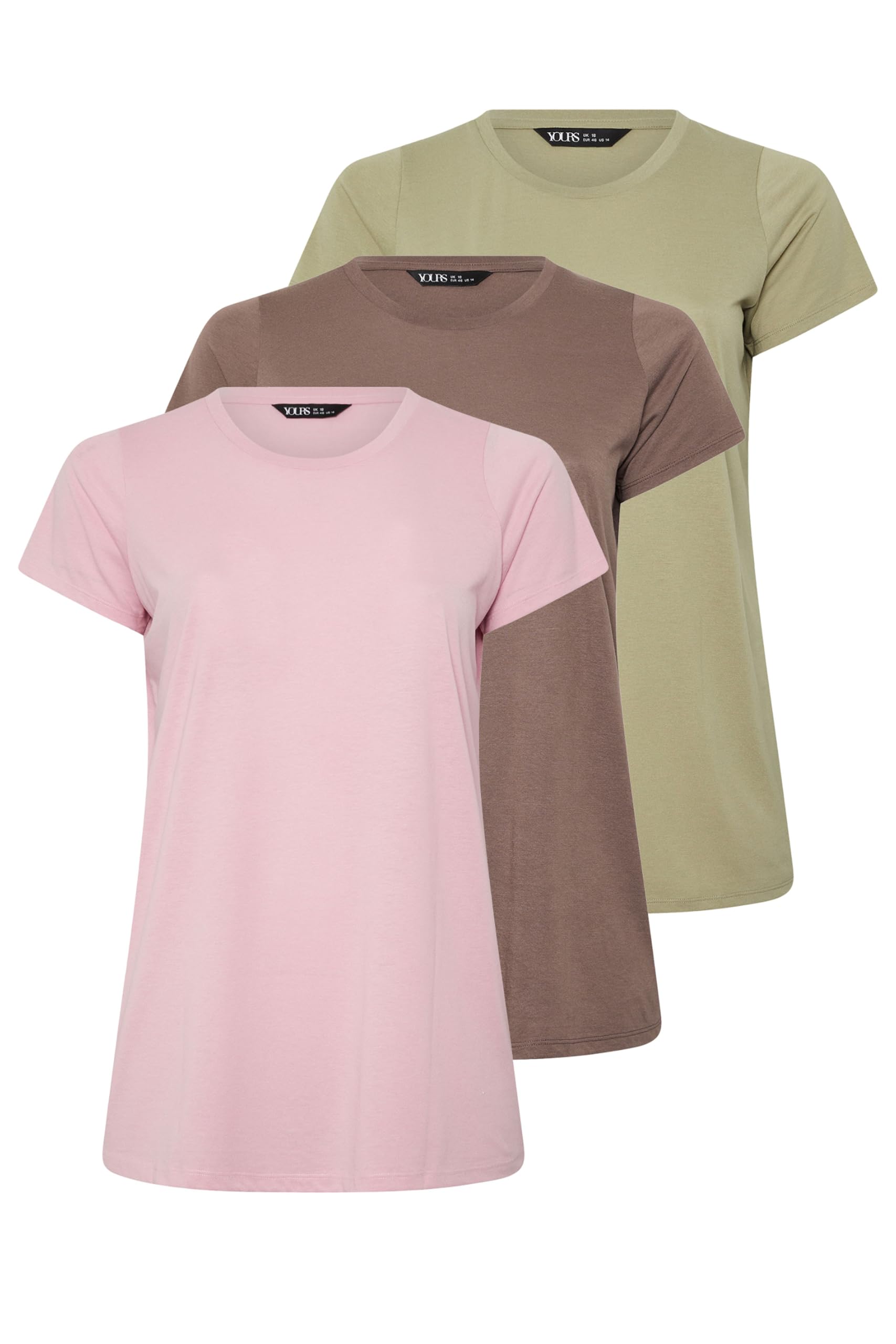 Yours Women's Pink Yourset 3 Pack Curve Chocolate Brown & Core T-Shirts - Plus Size Curve