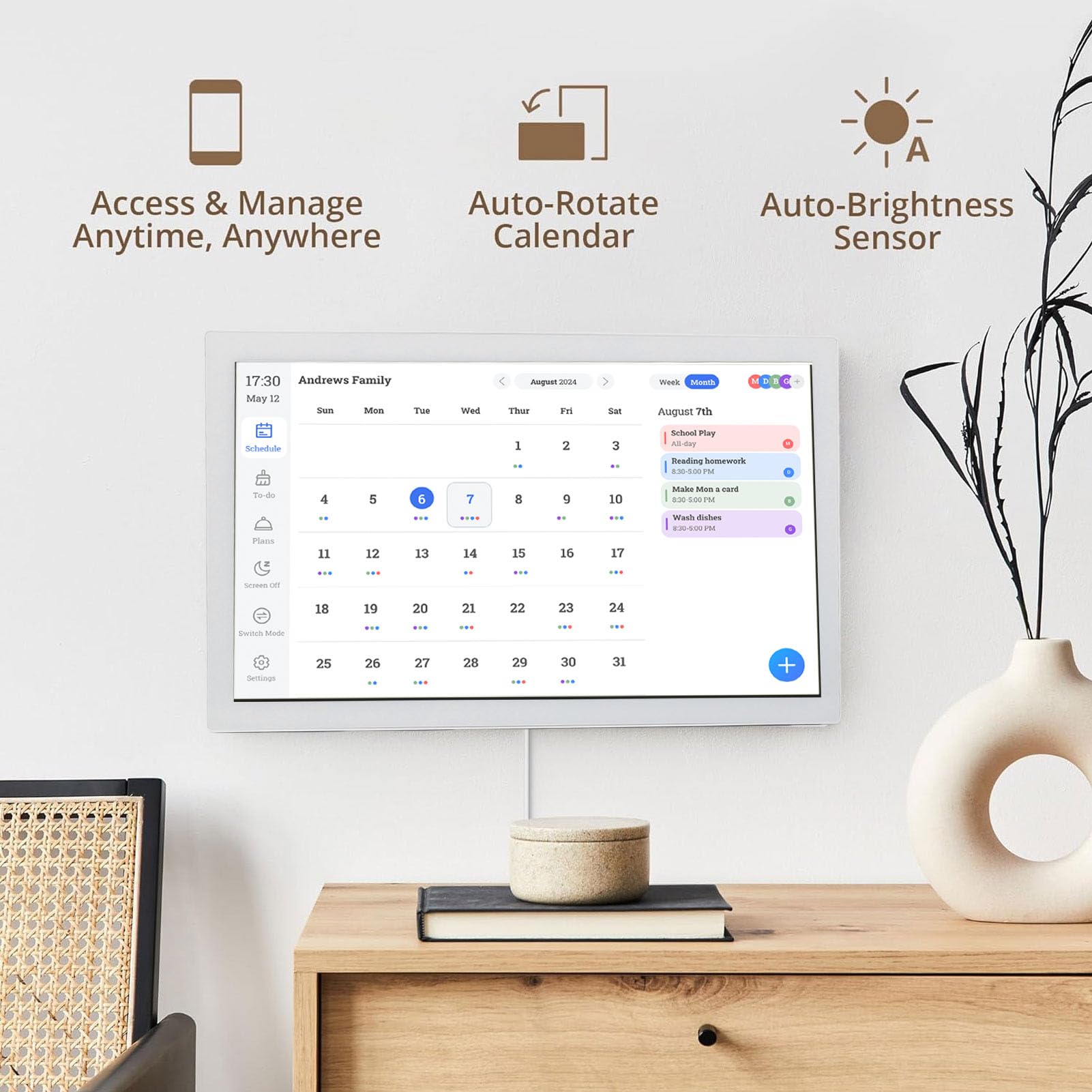 21,5-Zoll-Digitalkalender, Multifunktionaler Planer mit Interaktivem Touchscreen für Familienpläne, Essensplanung, APP-Steuerung, Mobile Synchronisierung (EU-Stecker)