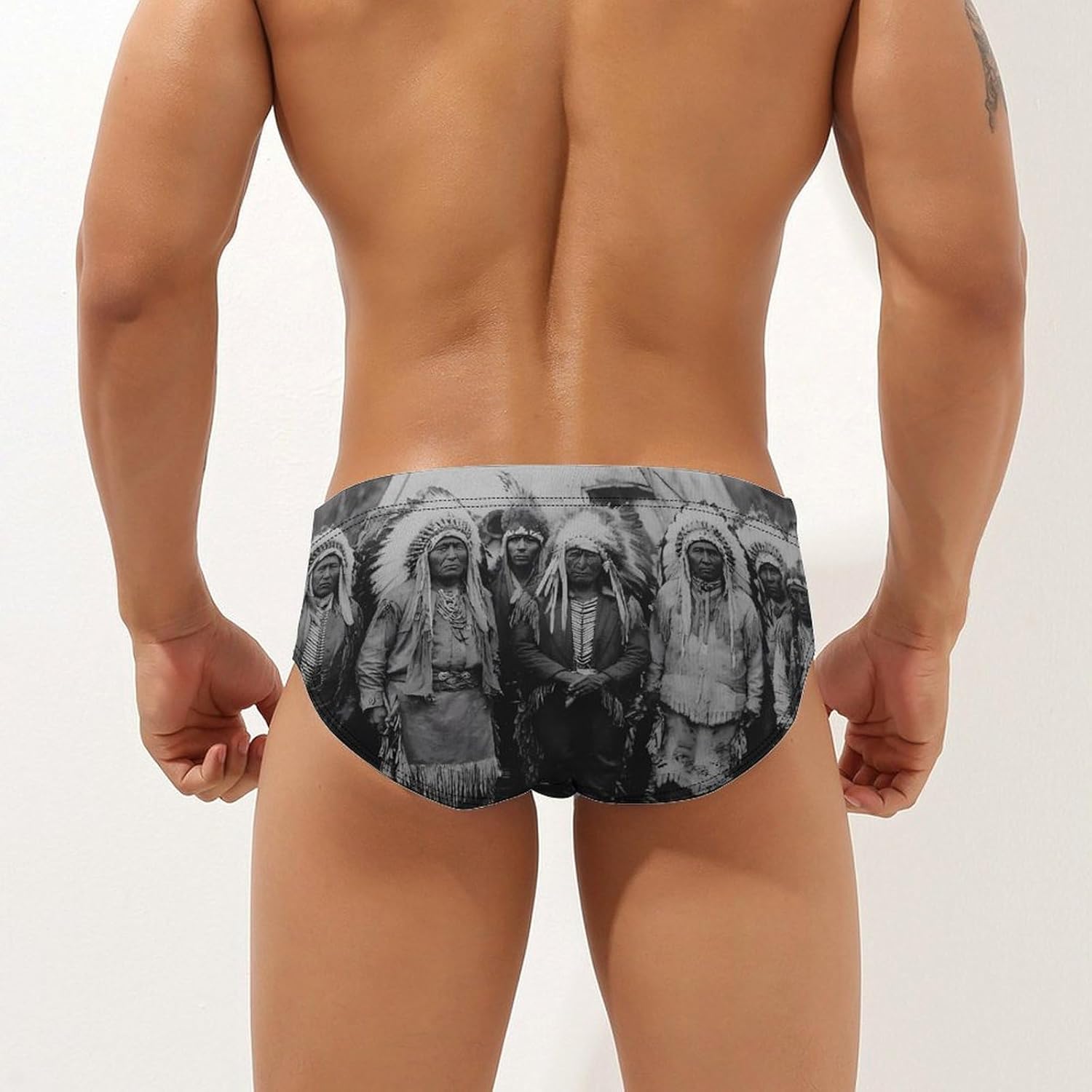 Vintage Native USA Indian Tribe Men's Swimsuit Brief Sexy Bikini Briefs Retro Printed Swimwear Quick Dry Swimming Trunks XX-Large (xx_l)