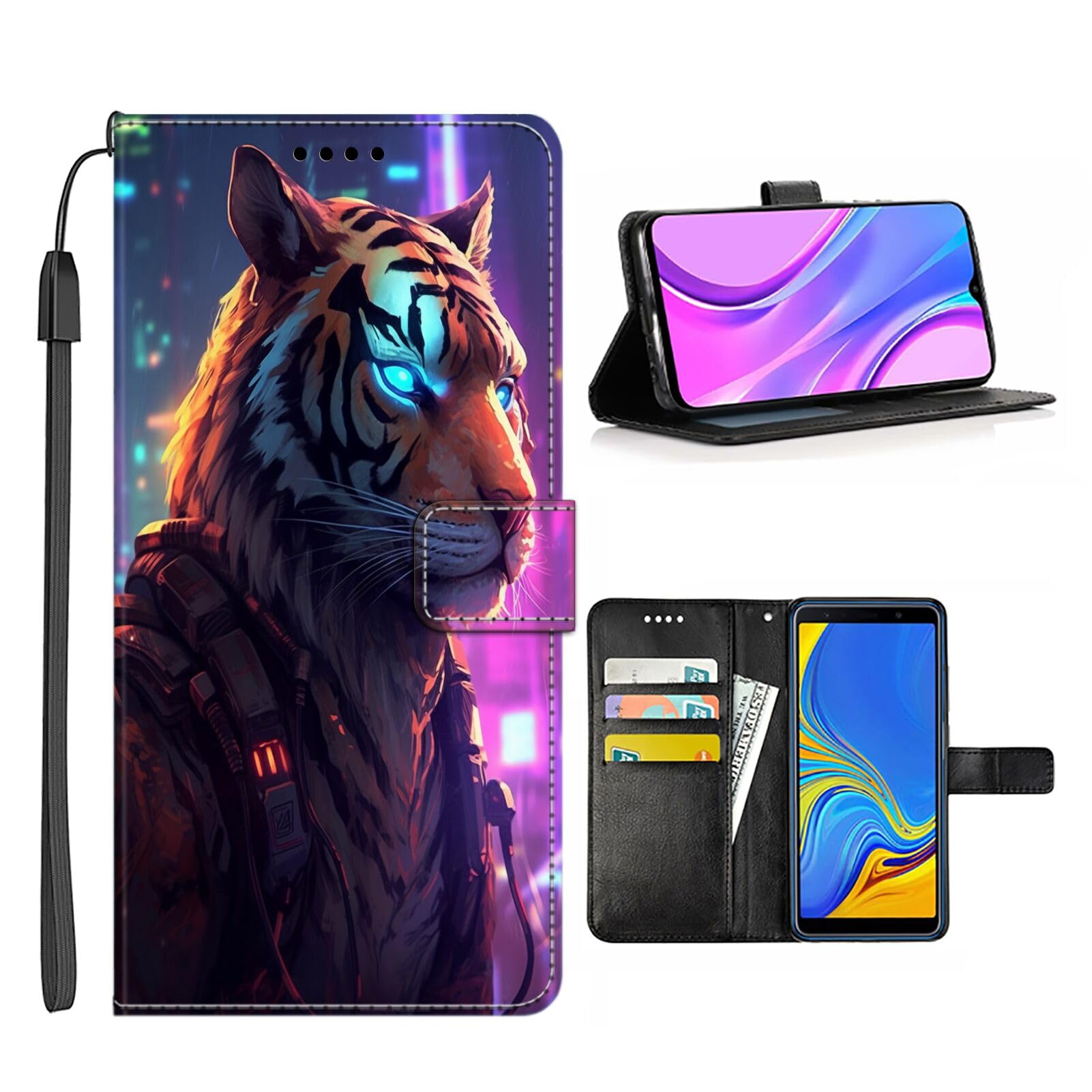 Elgzigok Wallet Phone Case for Samsung Galaxy A5 with Tiger-aa57 - Stylish and Functional PU Leather-Free Smartphone Case with Card Holder Multicolor