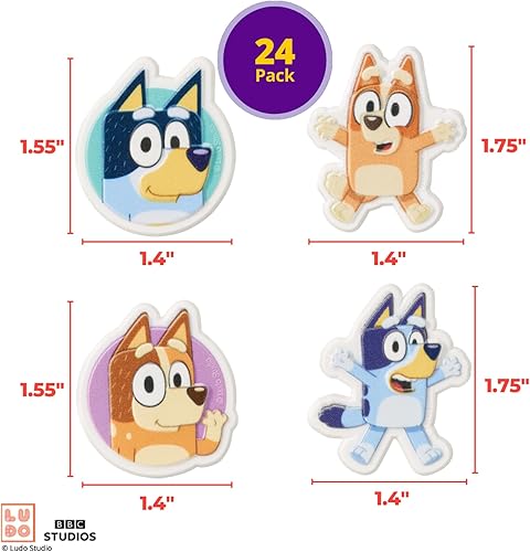 Miniatura 4 de DecoPac Bluey So Much Fun Anillos, 24 decoraciones para cupcakes con Bluey, Bingo, Bandit y Chilli, 3D seguros para alimentos, paquete de 24