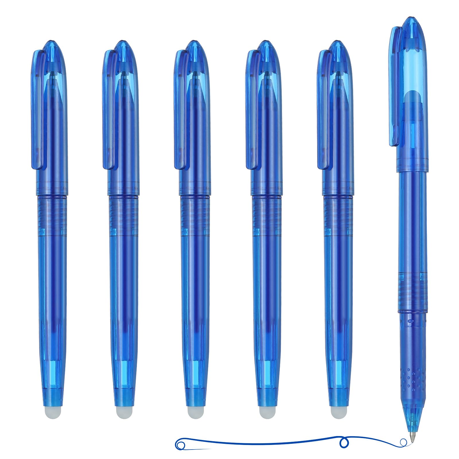 PATIKIL 6Pcs Erasable Gel Pens, 0.5mm Fine Point Heat Erasable Marking Pen with Cap Smooth Writing Fabric Markers for Sewing Drawing Writing Planner, Blue Ink