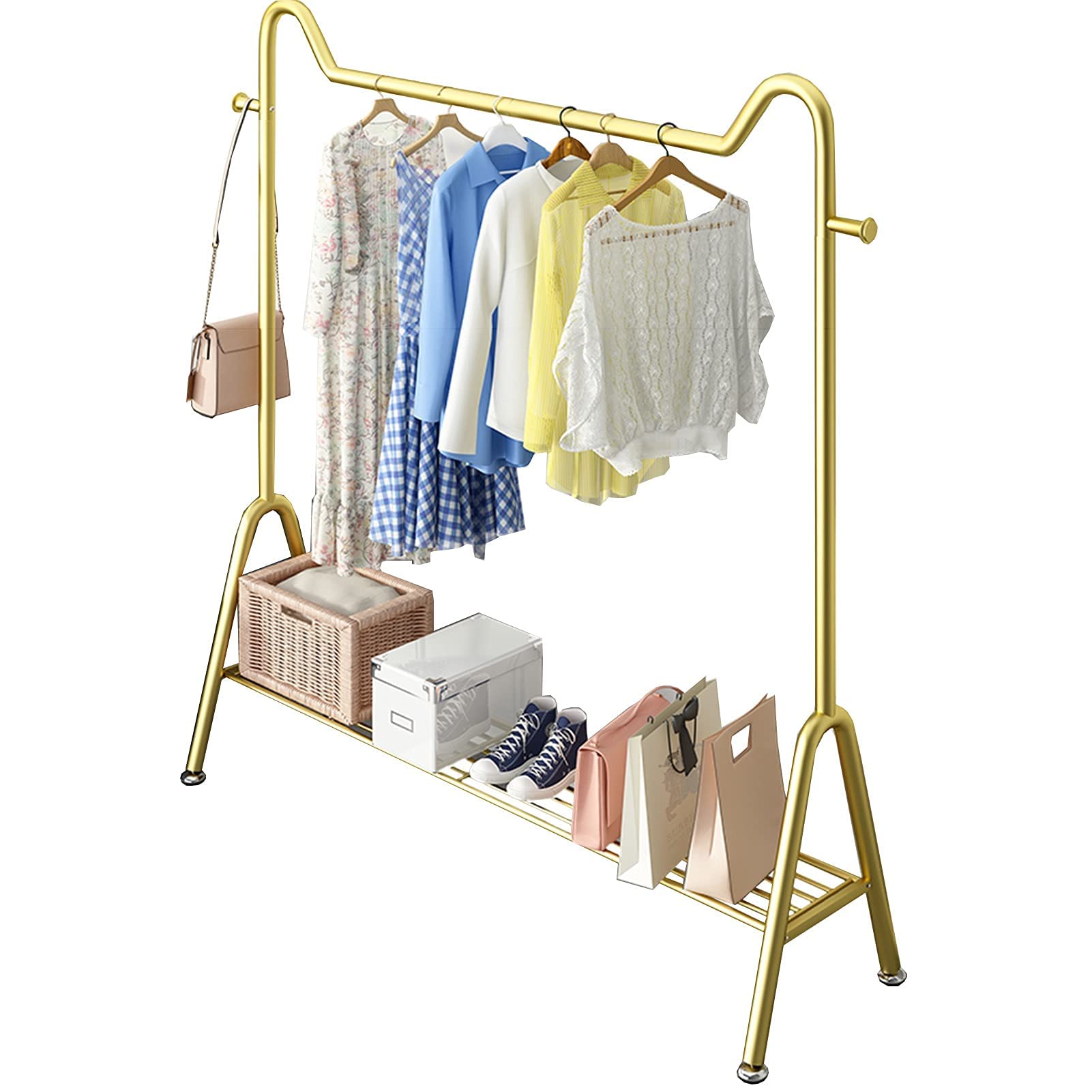 Kleiderständer aus Metall mit Regalen, Gold-Kleiderständer, strapazierfähig, freistehend, für den Einzelhandel, Kleiderständer zum Aufhängen von Kleidung, Boutique-Geschäft (Color : Gold, Size : 120