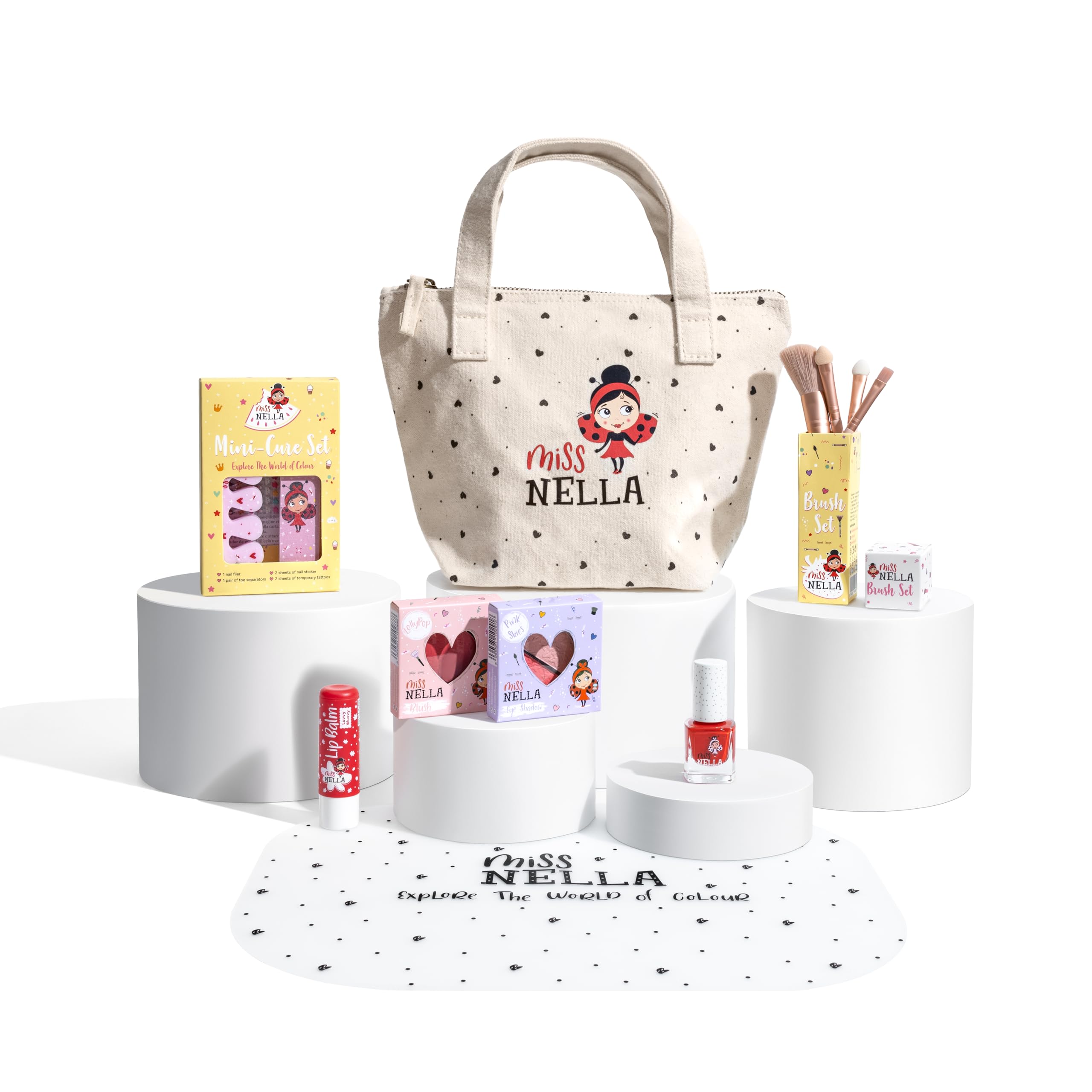 MISS NELLA Kids Bag of Glamorous Picks Makeup & Nail Polish Set Safe and Fun Gift - Hypoallergenic, Dermatologically Tested Kid-Friendly, Non-Toxic, Cosmetic Bag Included – Special Edition