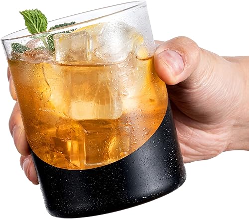 Miniatura 6 de MyGift Vasos de cóctel modernos de 12 onzas en tono negro mate y dorado, juego de 4 vasos de cóctel de doble bola de whisky a la antigua