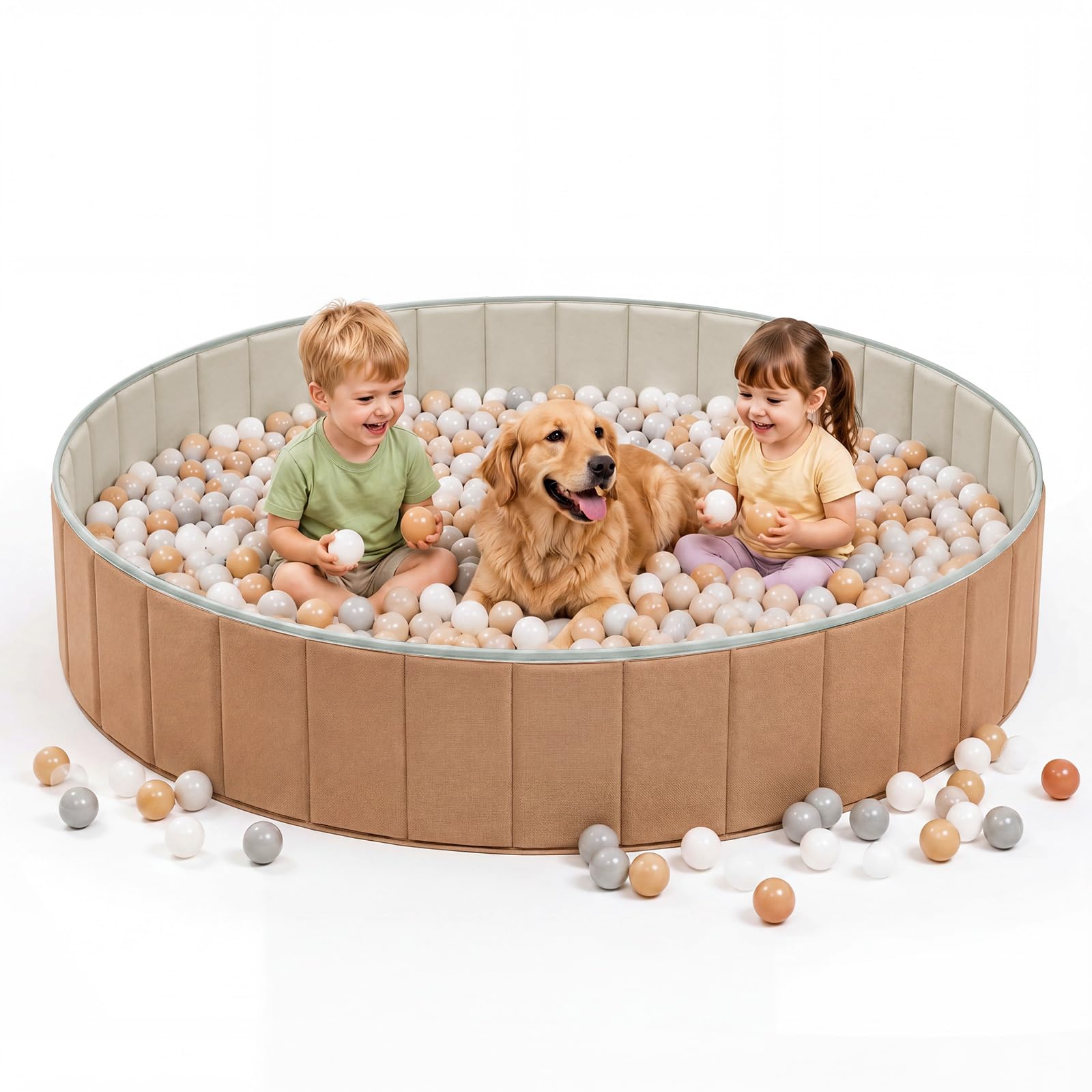 60"x12" Large Kids Ball Pool, Foldable Toddler Play Pit, Camel