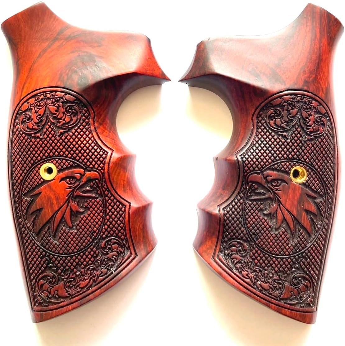 Hardwood Handgun Grips Compatible with Smith and Wesson K/L Frame Square Butt Revolvers Finger Groove Checkered Design Deluxe Classic Handmade Craft Handcraft