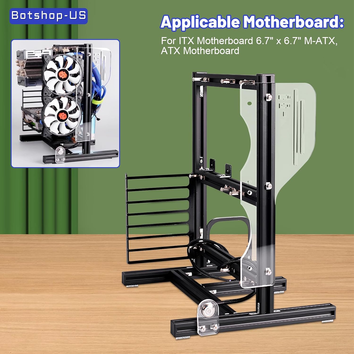 Aluminum DIY Motherboard Case Rack - ATX/M-ATX/ITX Chassis Bracket Open Chassis Set for PC
