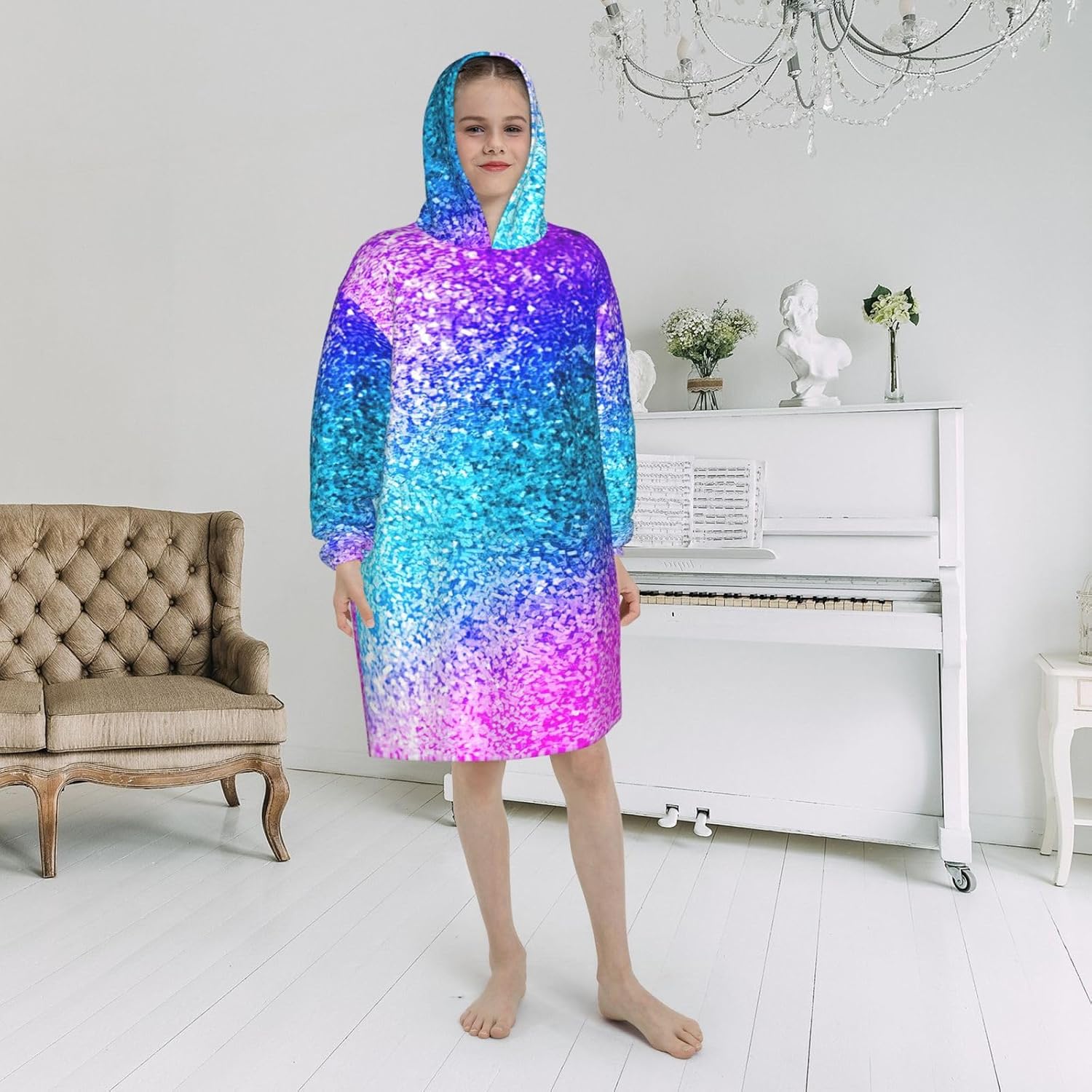 Glitter Sequin Spot Print Oversized Blanket Hoodie, Wearable Blanket Hooded,Hooded Pullover With Pocket