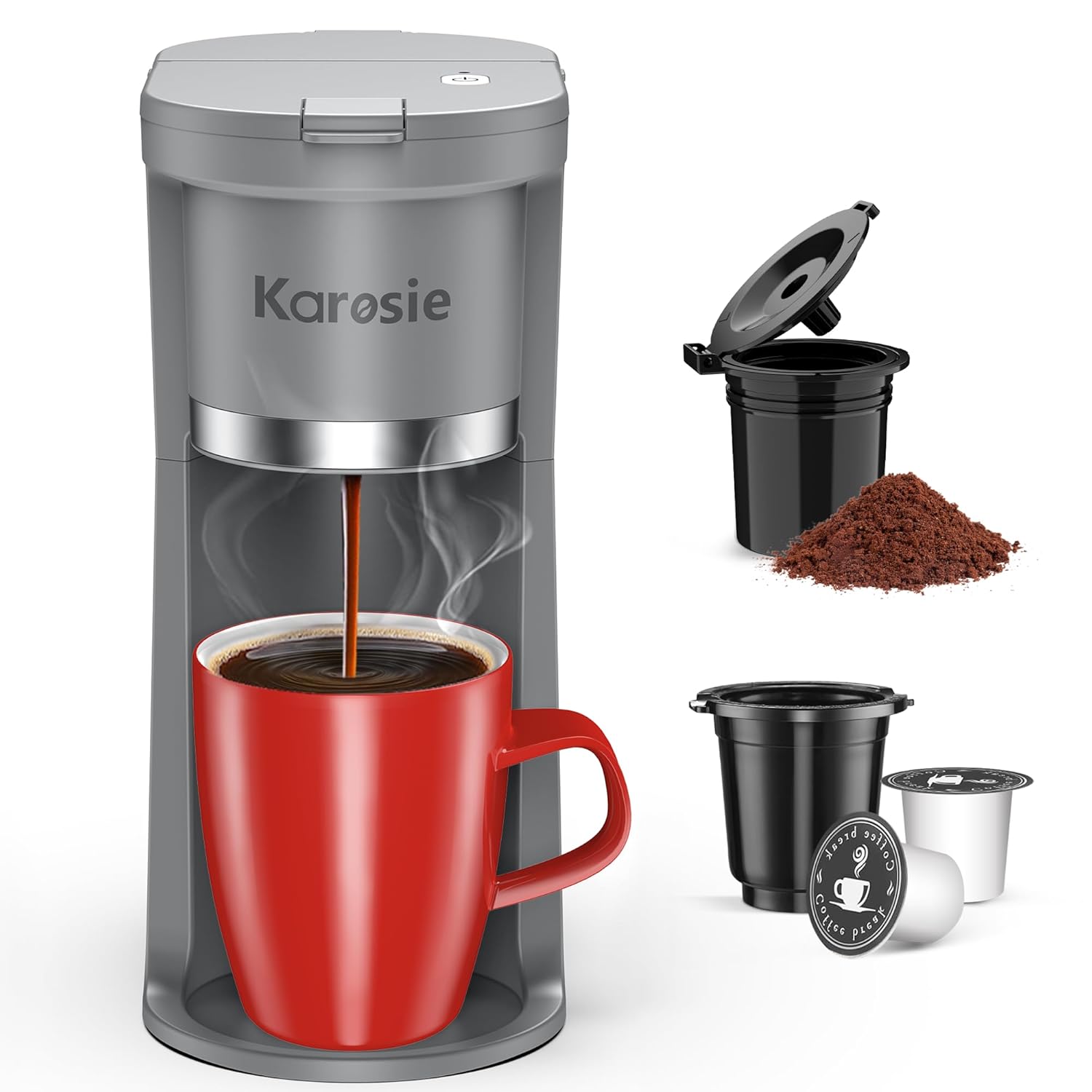 Small Single Serve Coffee Maker Fast Brew for K-Cup Ground Coffee 6-12 Oz Brew Sizes One-Button Single Cup