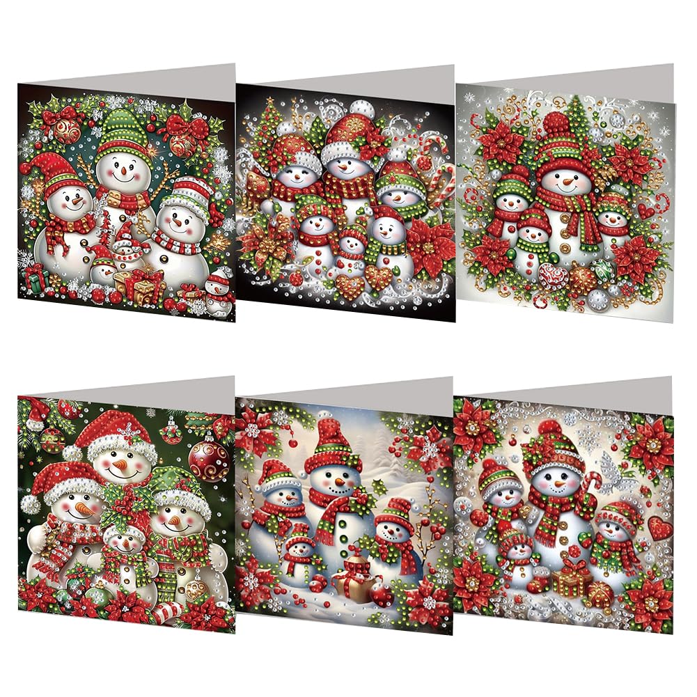 6PCS Diamond Art Christmas Cards, DIY Diamond Painting Greeting Card Set Xmas Pattern Rhinestone Art Mosaic Postcards Diamonds Handmade Cards for Xmas Thanksgiving/Birthdays
