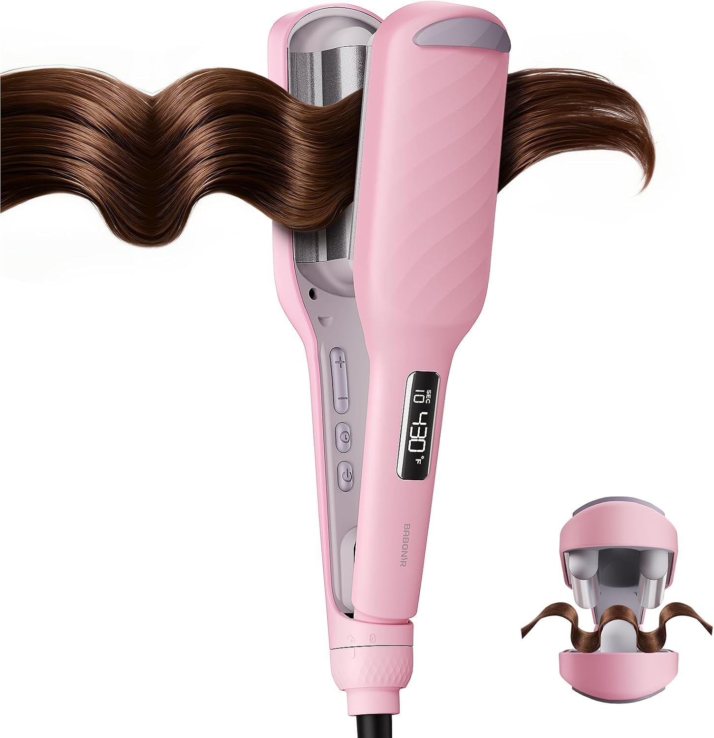 Curling Iron Hair Crimper Waver, BABONIR 1'' 3 Barrel Hair Waver for Women, 60 Million Negative Ionic Ceramic Beach Waves Curling Iron, 13 Heat Levels & 7 Timers, 30s Fast Heating, Coral Pink