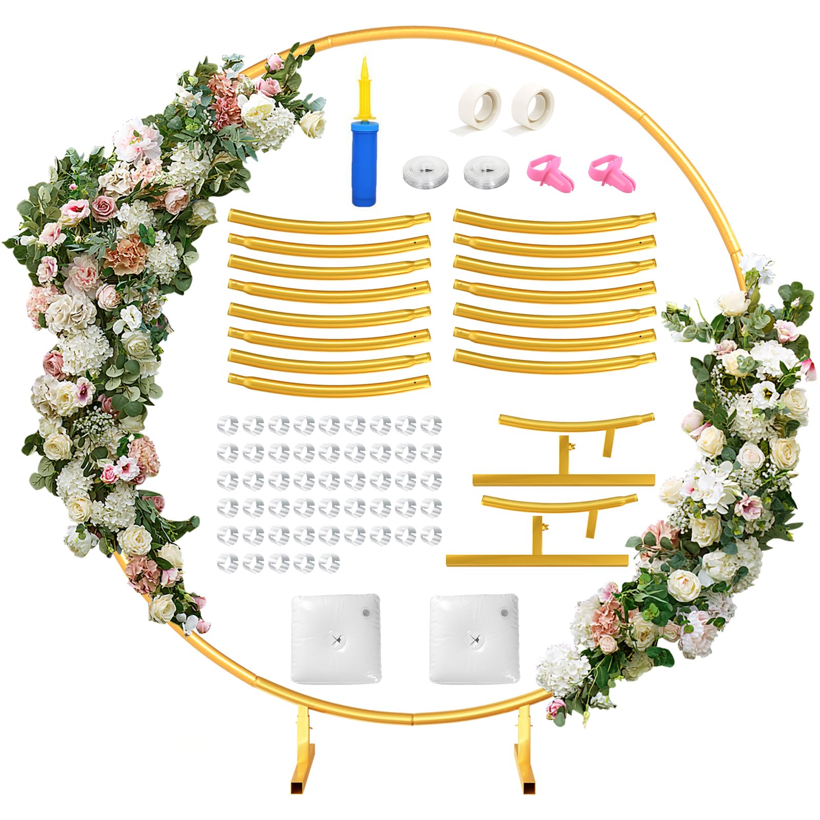 Round Backdrop Stand 7.2FT - Stable Gold Circle Balloon Arch Stand Metal Arch Backdrop Stand for Wedding Birthday Party Baby Shower Decoration (7.2FT)