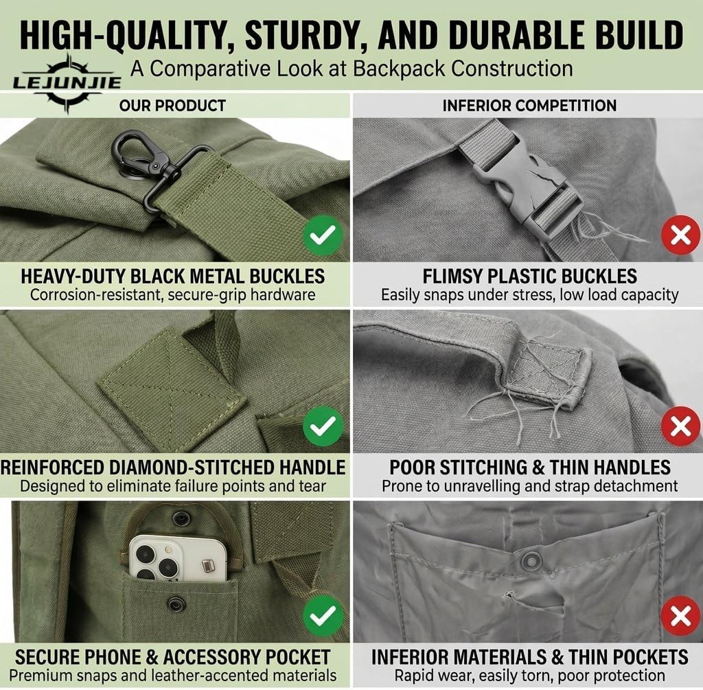 Large Capacity Travel Climbing Bag Tactical Military Duffel Bag Top Load Double Strap Canvas Backpack