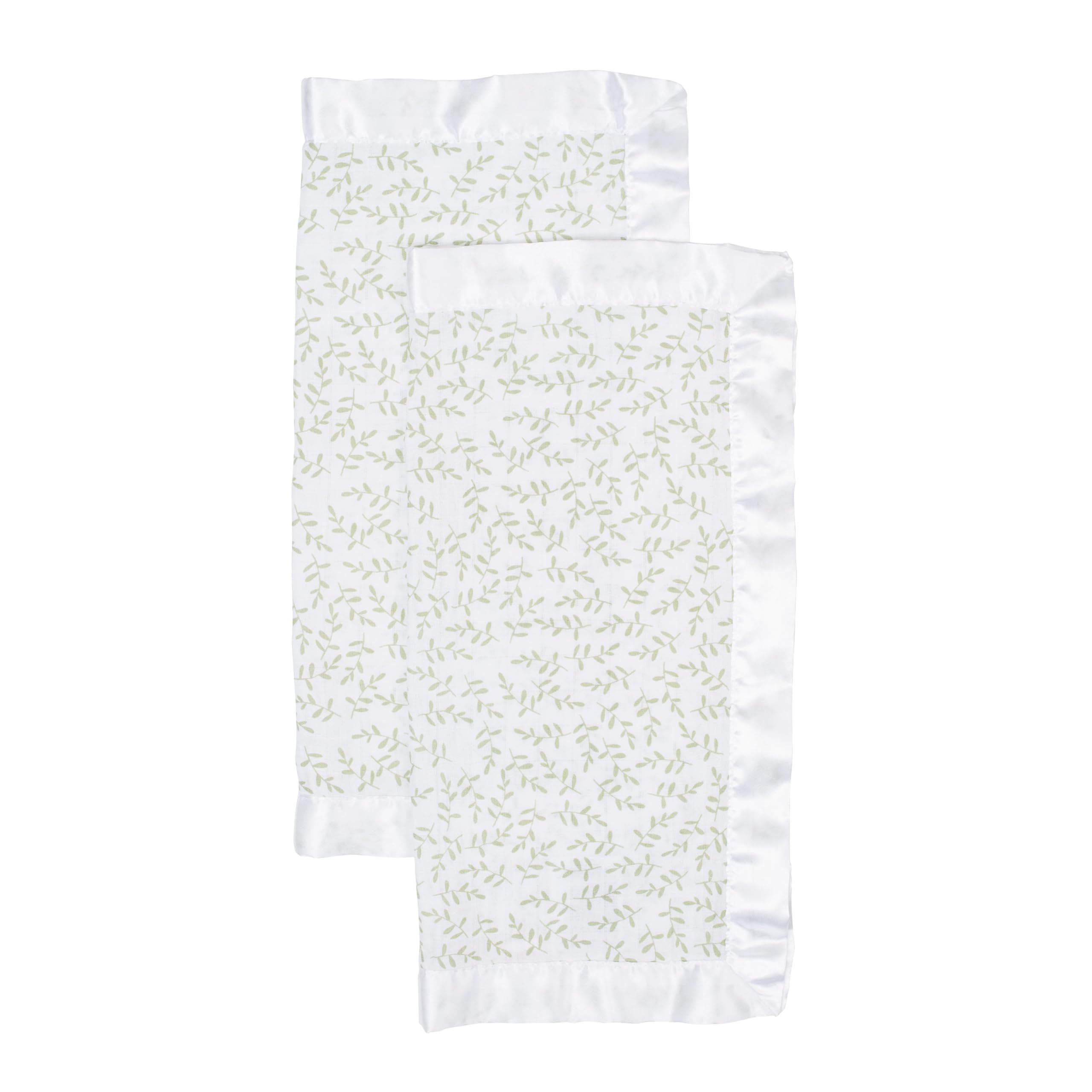 lulujo Security Lovey Blankets| Unisex Softest Breathable Cotton Muslin Security Blanket with Silky Satin Trim| Neutral Comforting Blanket for Girls & Boys | 16in by 16 in| Greenery