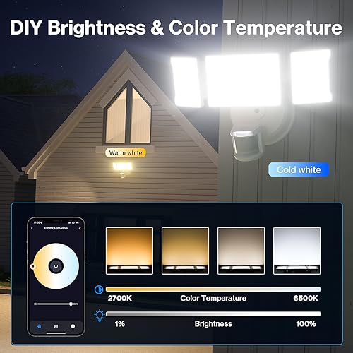 Miniatura 4 de Olafus Luz de inundación LED inteligente de 55 W para exteriores con sensor de movimiento, luz de seguridad WiFi exterior sintonizable de 2700