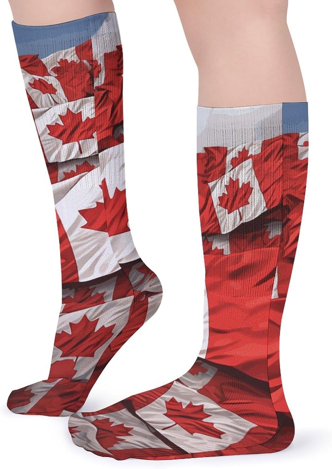 5 Pairs Knee High Socks Canadian Flag Long Tube Boot Seamless Toe