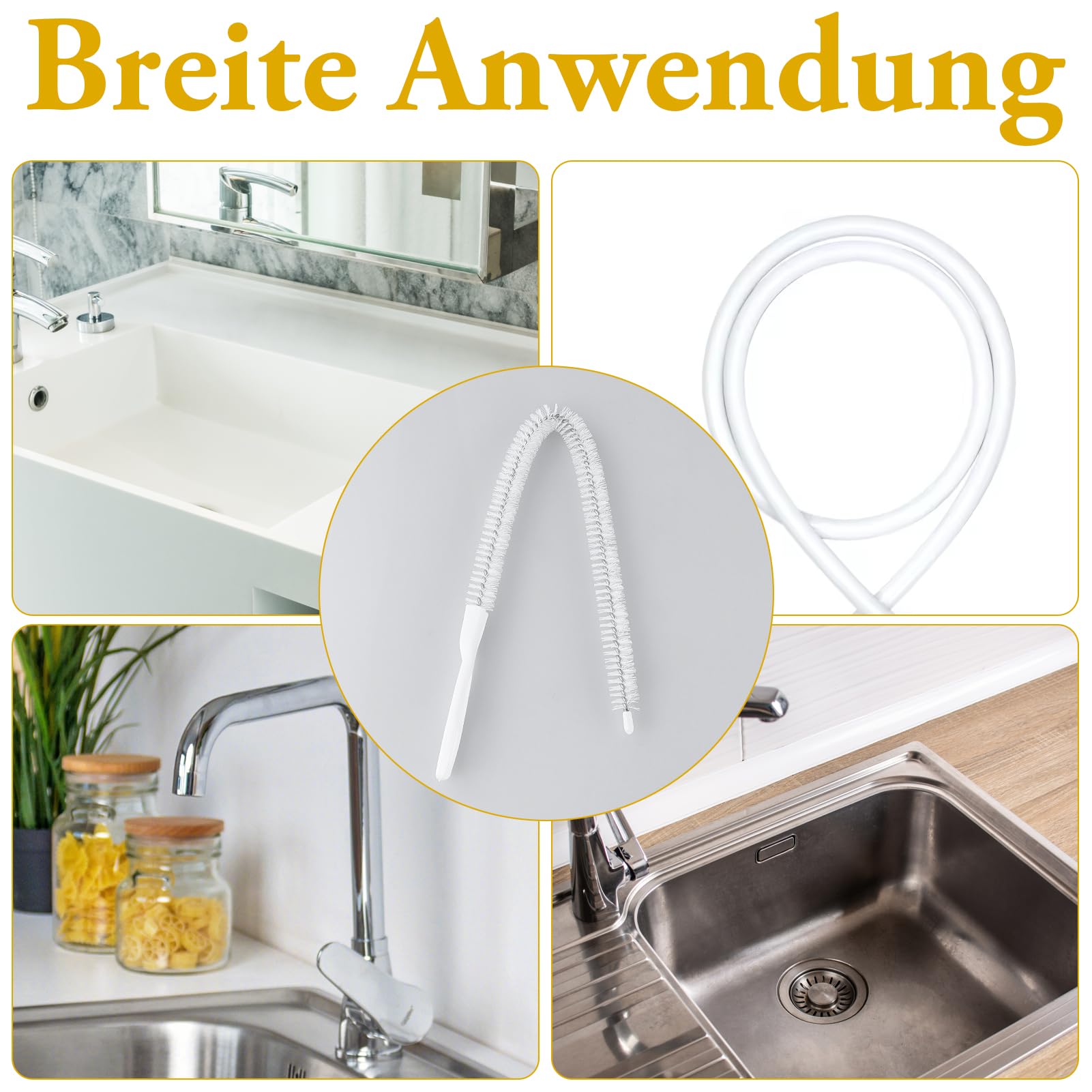 4 Spazzole Flessibili Per Pulizia Tubi E Scarichi 45 Cm - Rimozione Peli E Sporco Per Bagno E Cucina (Bianco)