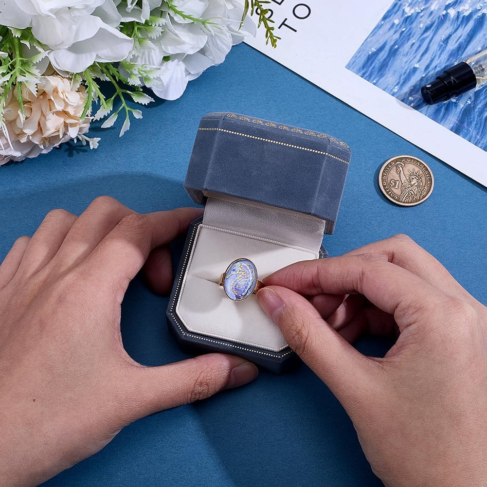 Velvet Jewelry Ring Box Octagon Organizer Storage Boxes Octagon Engagement Ring Box with Lid Portable Display Tray Blue Jewelry Boxes for Proposal Engagement Wedding Birthday image 3